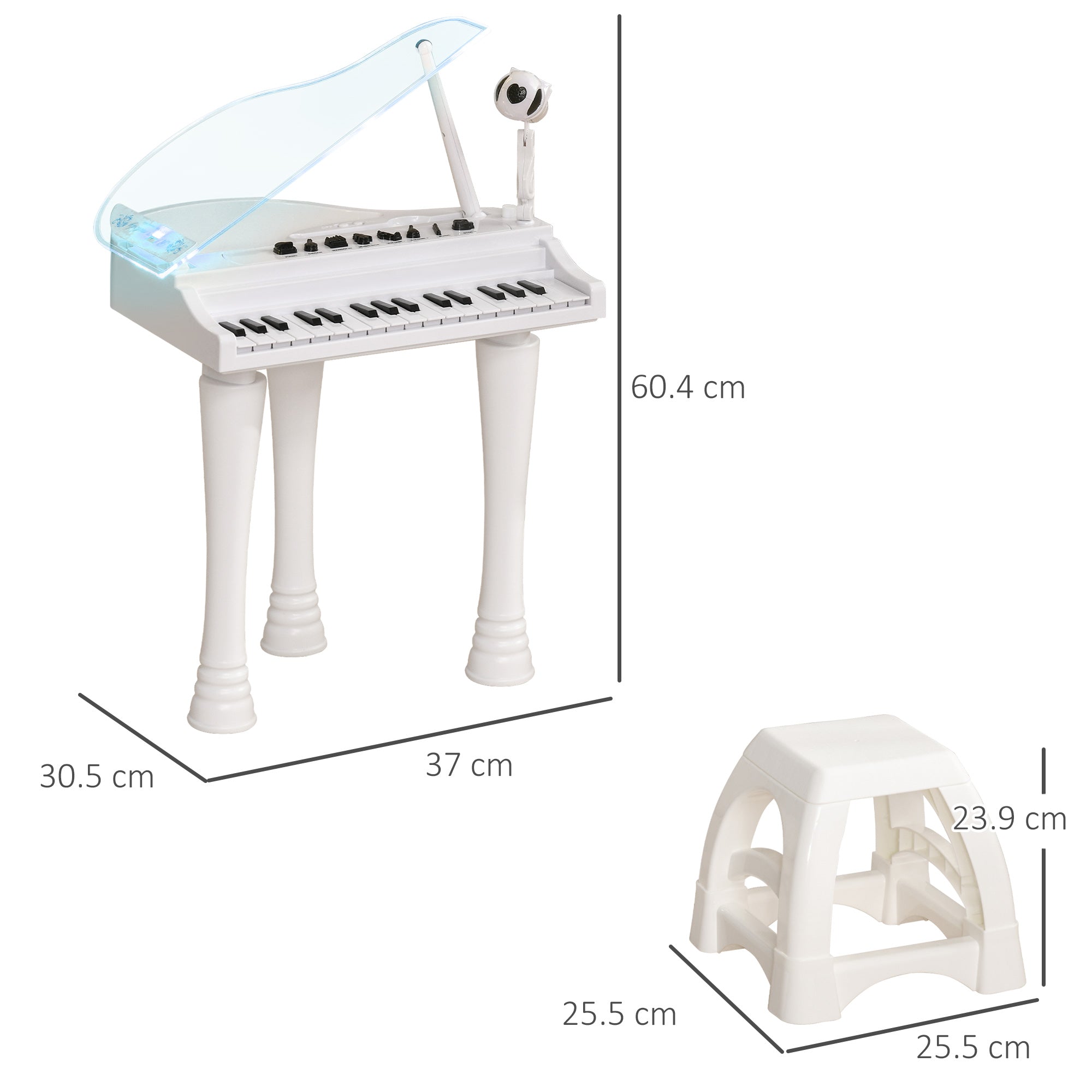 32 Keys Kids Piano Keyboard w/ Stool, Lights, Microphone, Multiple Sounds, Removable Legs, Electronic Musical Instrument, White