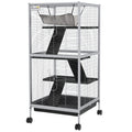 Small Animal Cage Play House with Wheels and Platforms - Light Grey