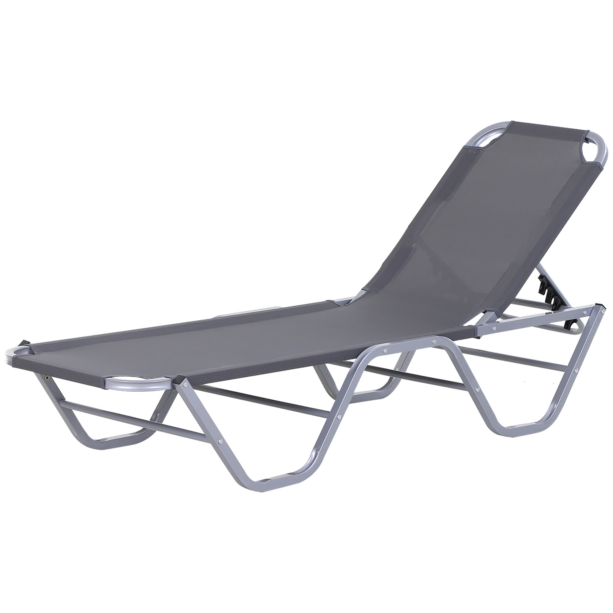 Sun Lounger Relaxer Recliner with 5-Position Adjustable Backrest Lightweight Frame for Pool or Sun Bathing Silver