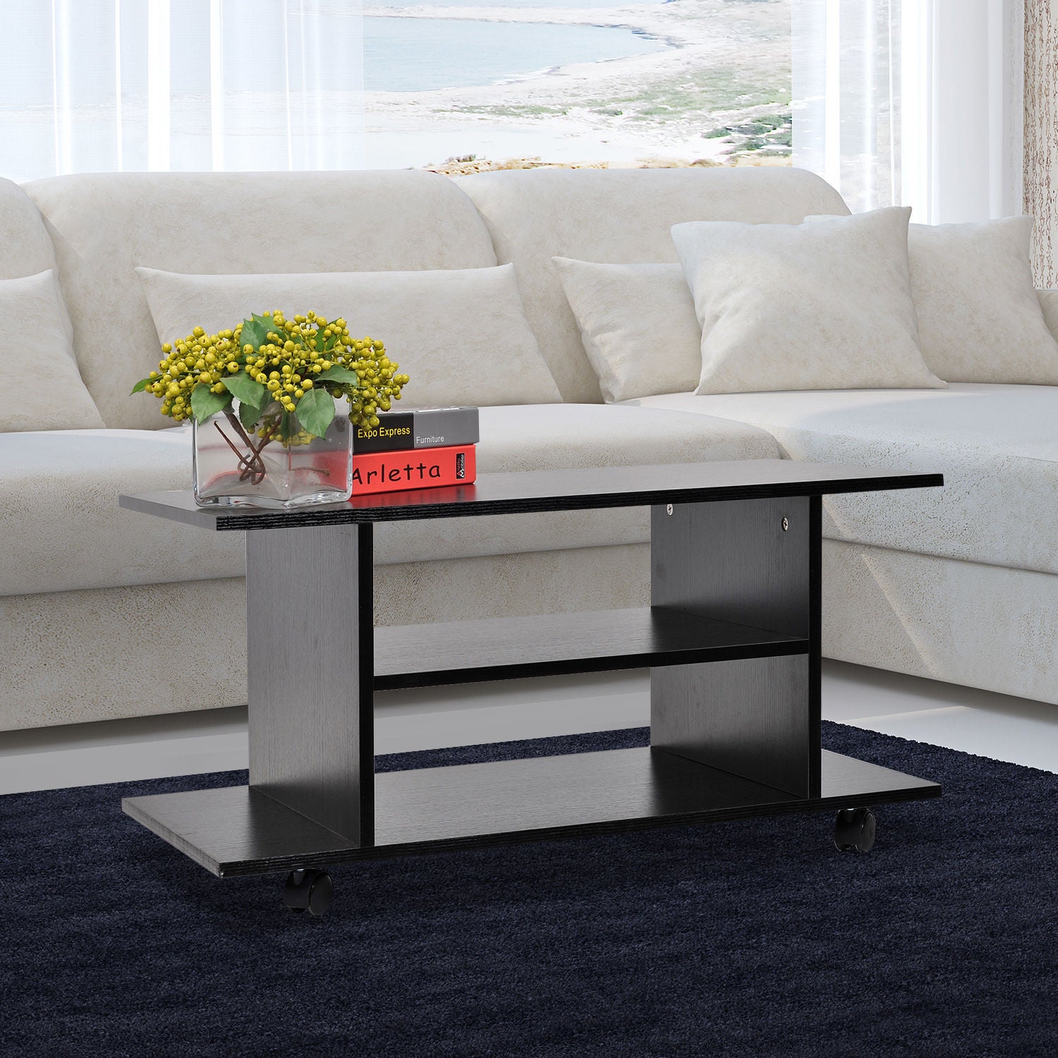 TV Stand W/ Shelves -Black