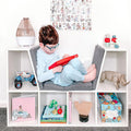 Bookcase Shelf Storage Seat with Cushion for Kids Reading Bedroom Living Room Organizer - White