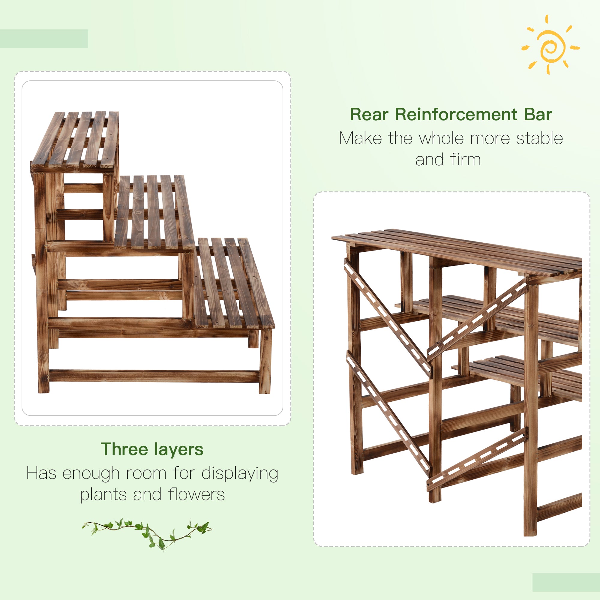 3 Tier Flower Stand Wood Planter Ladder Display Shelf Rack for Garden Outdoor Backyard 100Lx80Wx80H(cm)