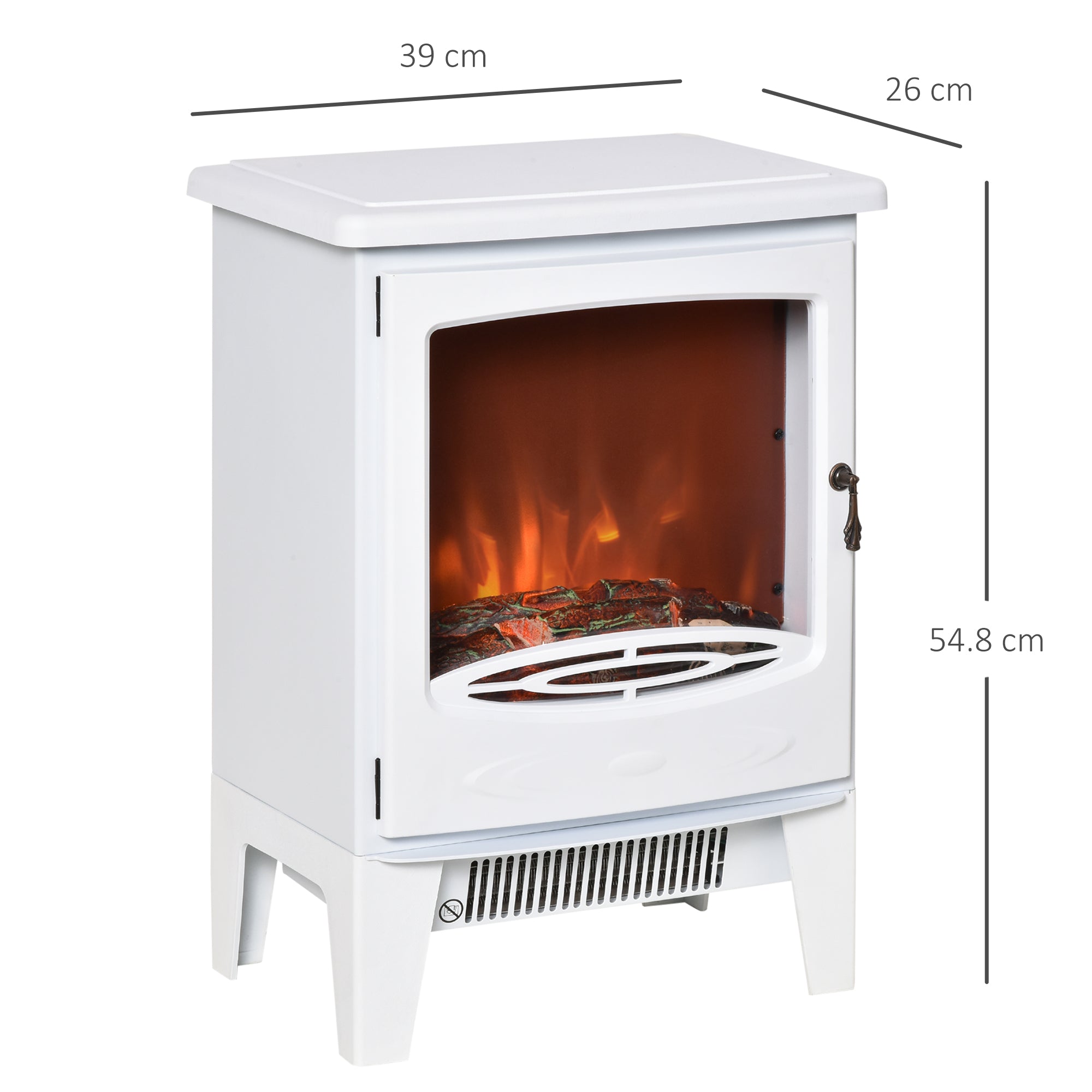 Electric Fireplace Stove, Free standing Fireplace Heater with Realistic Flame Effect, Overheat Safety Protection, 900W/1800W, White