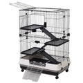 Small Guinea Pigs Hutch Pet Play House with Platform, Ramp & Removable Tray for Rabbits, Chinchillas - Black and White