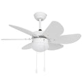 Flush Mount Ceiling Fan with LED Light, 6 Reversible Blades, Pull-Chain Switch - White
