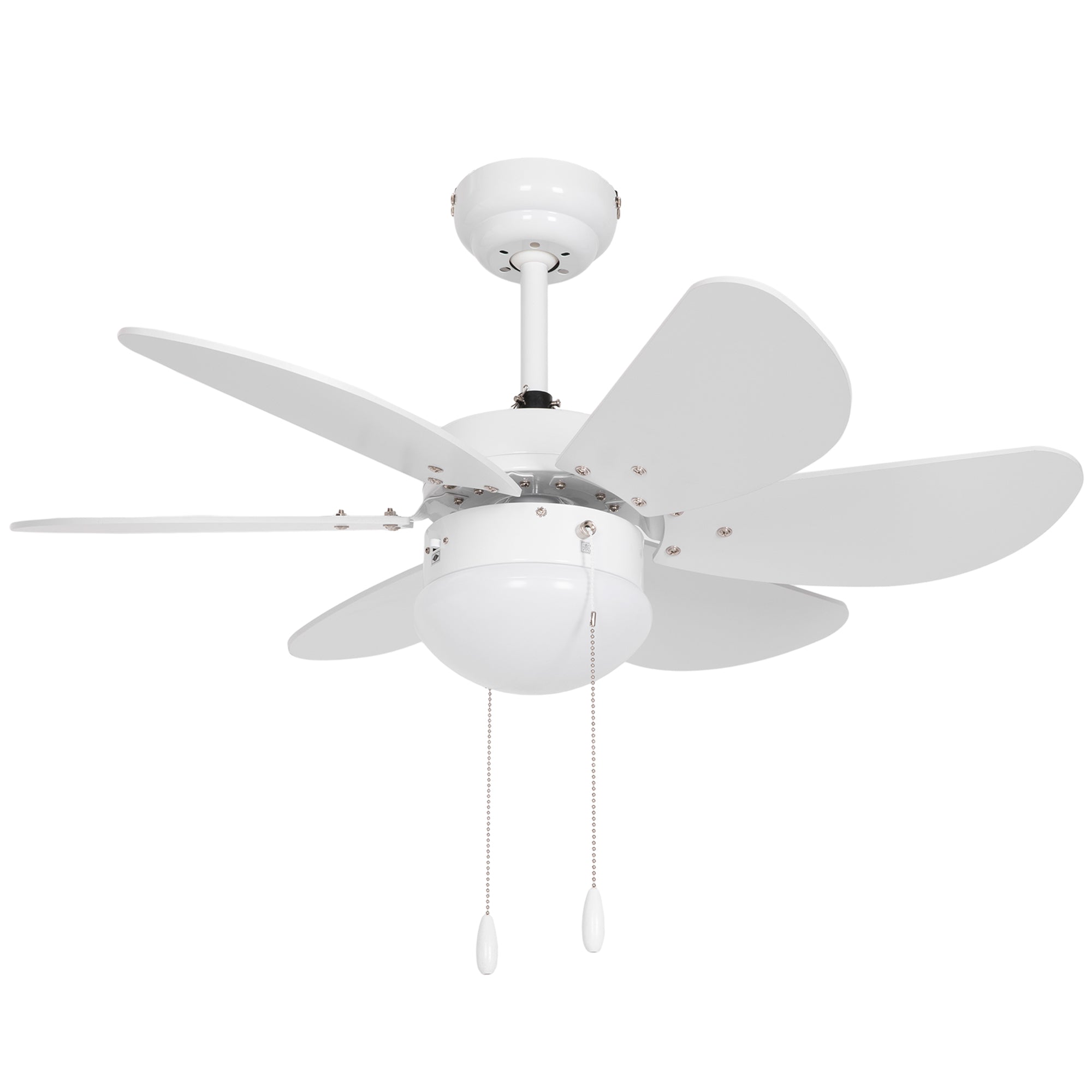 Ceiling Fan with LED Light, Flush Mount Ceiling Fan Lights with 6 Reversible Blades, Pull-chain Switch, White