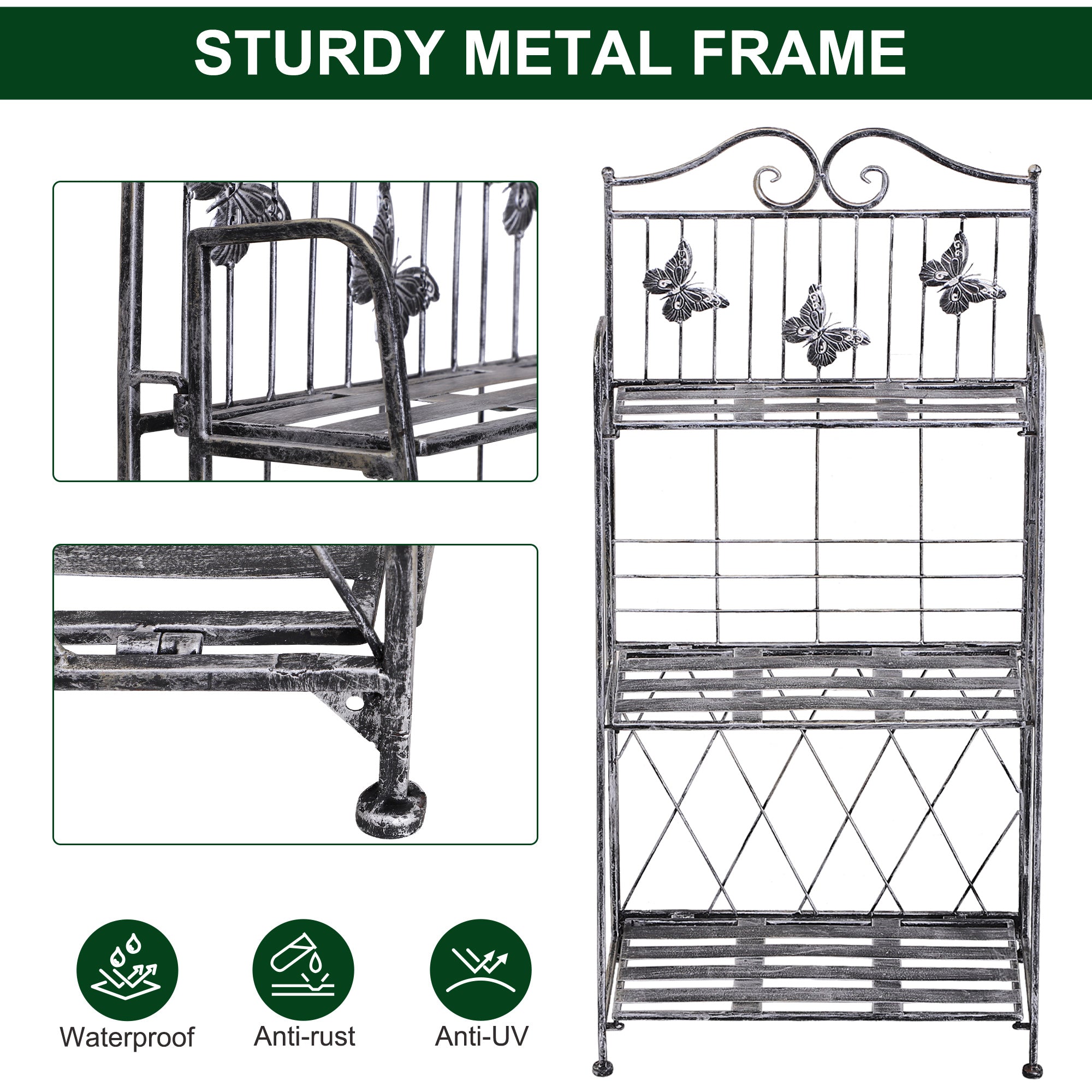 Indoor Outdoor Freestanding 3-Tier Garden Plant Stand Metal Flower Display Rack for Potted Plants Balcony Décor 44L x 25W x 96H cm