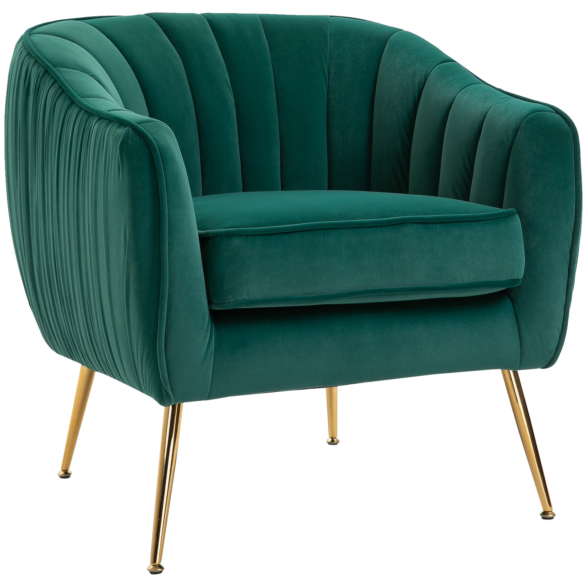 Velvet-Feel Tub Armchair, with Gold Tone Legs - Green