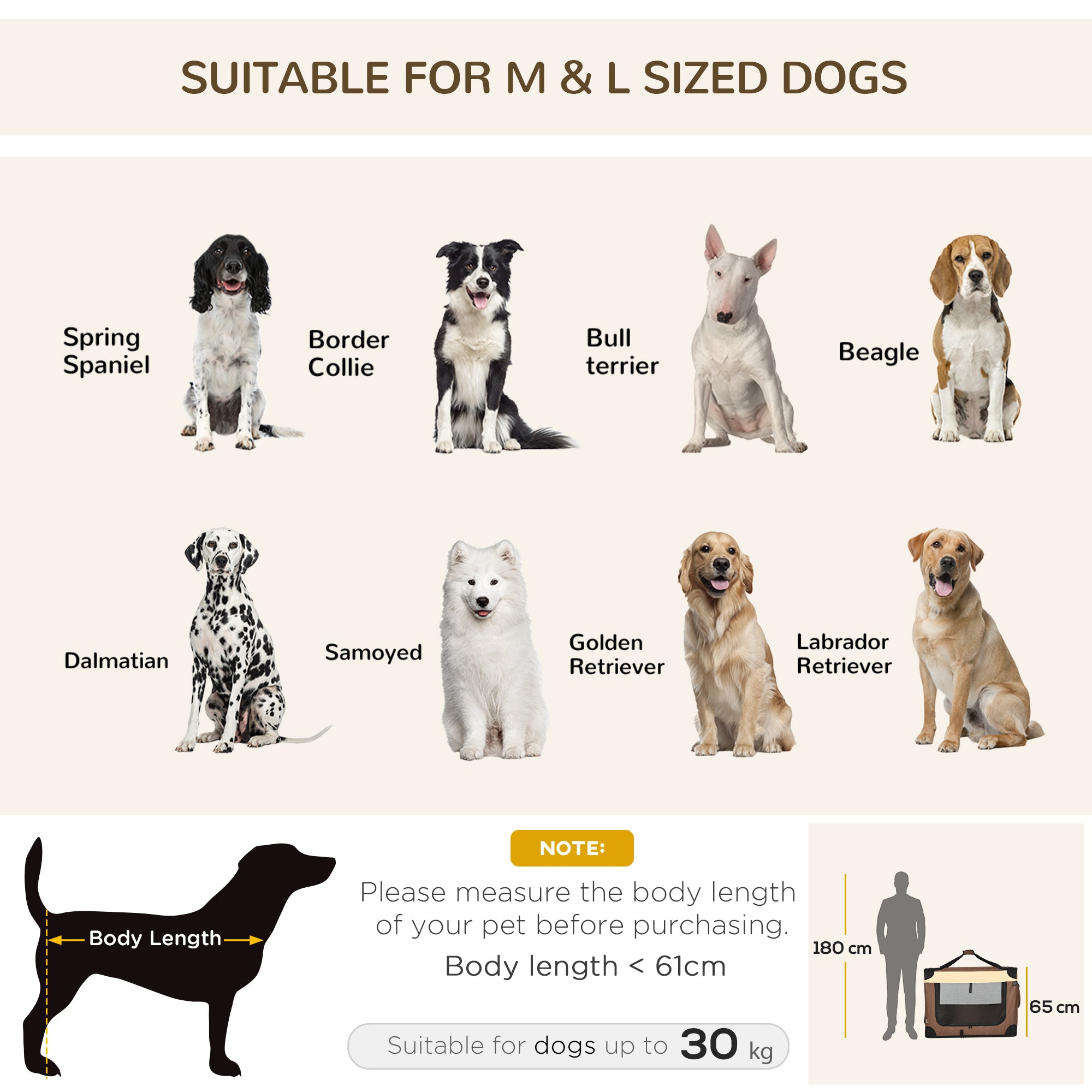 91cm Foldable Pet Carrier, with Cushion, for Medium Dogs and Cats - Brown