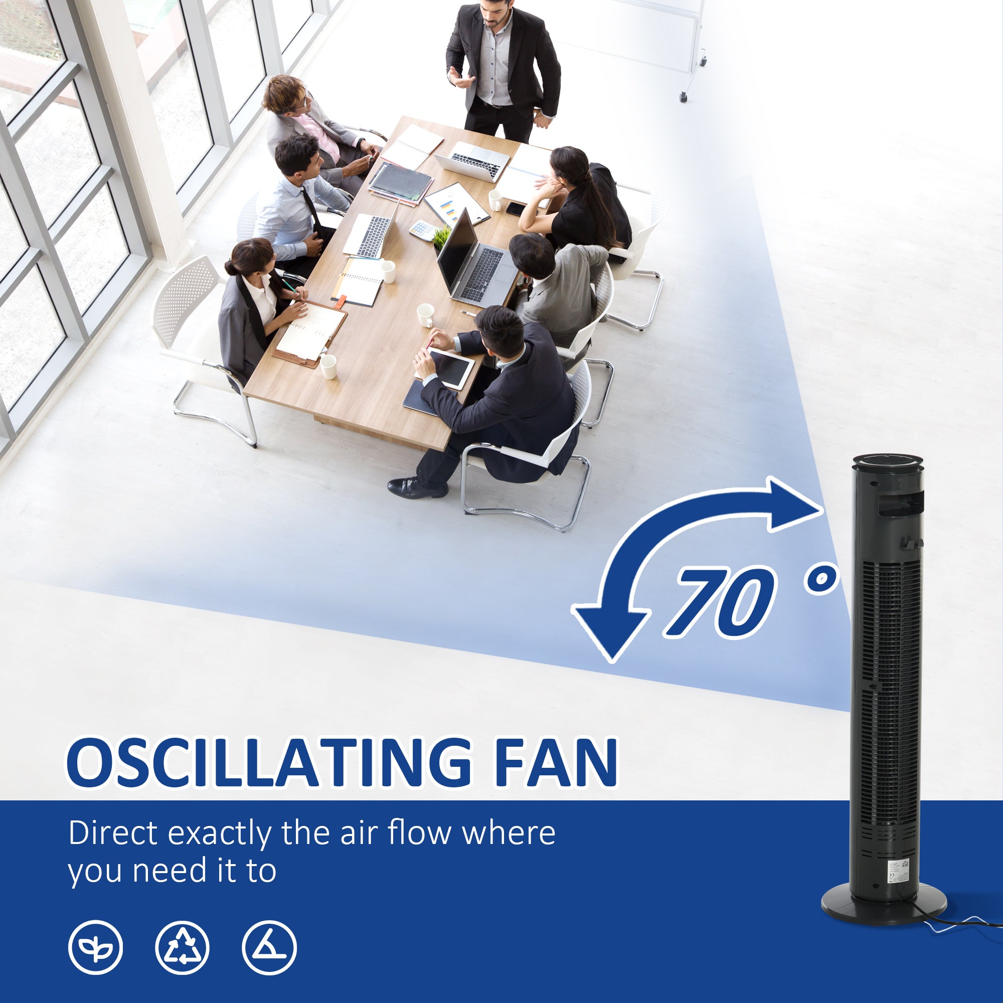 30'' Freestanding Tower Fan, 3 Speed 3 Mode, 10h Timer, 70 Degree Oscillation, LED Light, 5M Remote Controller, Dark Grey