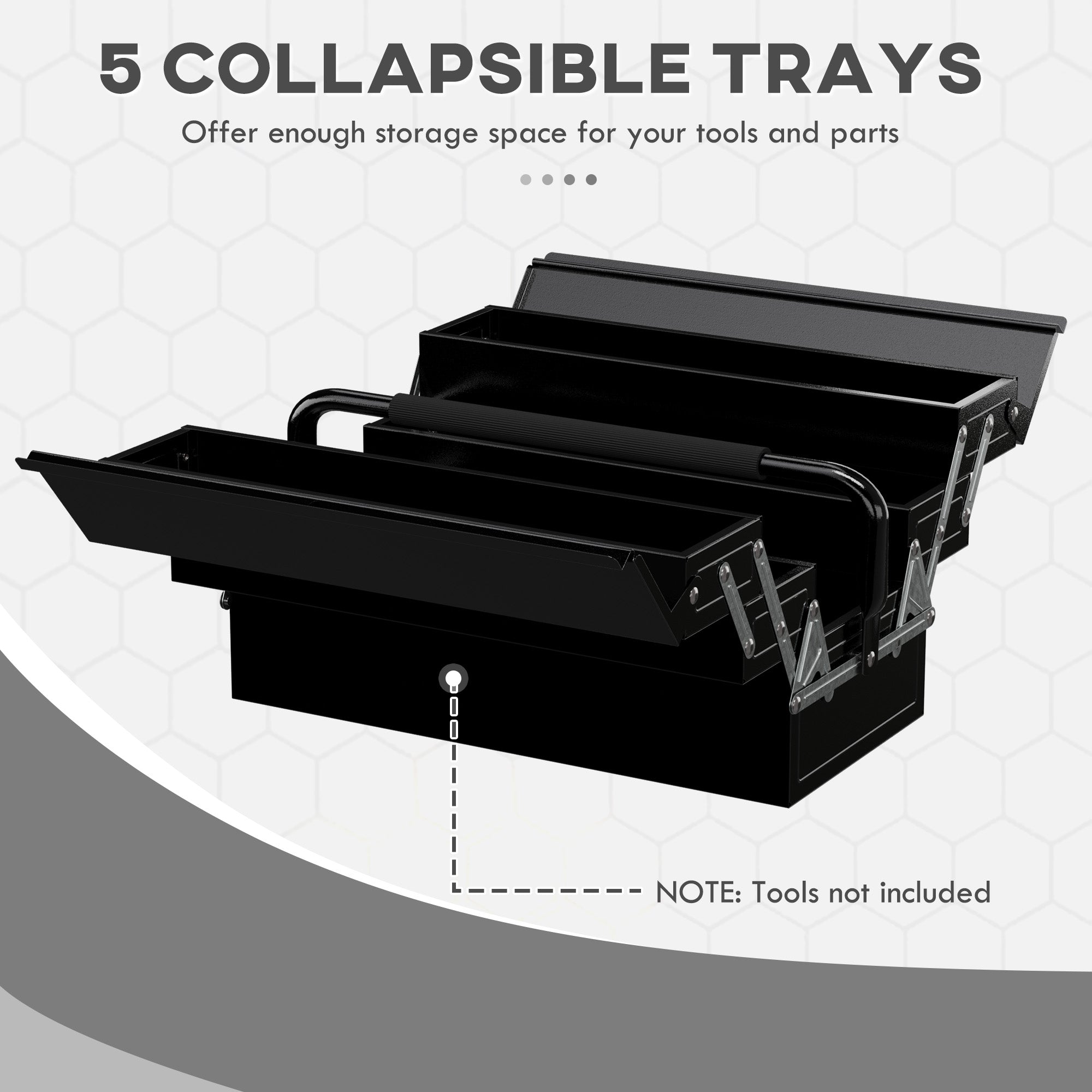 3 Tier Metal Toolbox, 5 Tray Professional Portable Tool Box with Carry Handle for Workshop, 45cmx22.5cmx34.5cm, Black