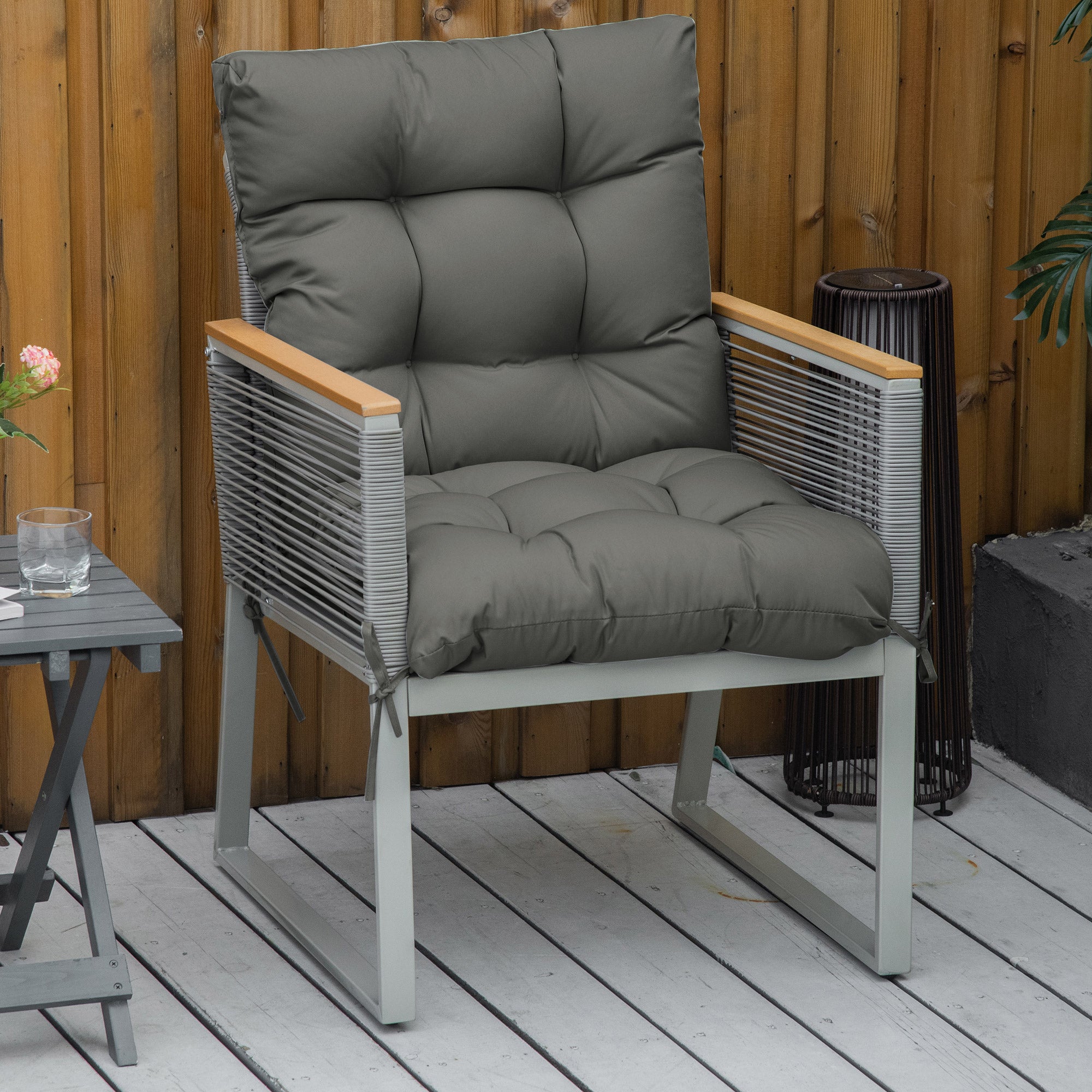 Garden Back Chair Cushion with Backrest for Indoor & Outdoor Seating - Light Grey
