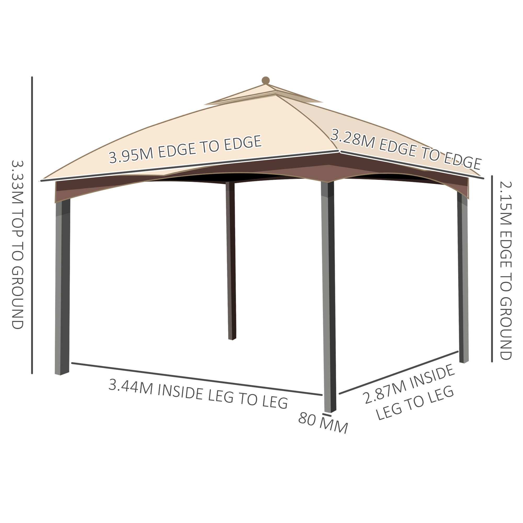 4 x 3(m) Patio Gazebo, Garden Canopy Shelter with Double Tier Roof, Removable Netting and Curtains for Lawn, Poolside, Khaki