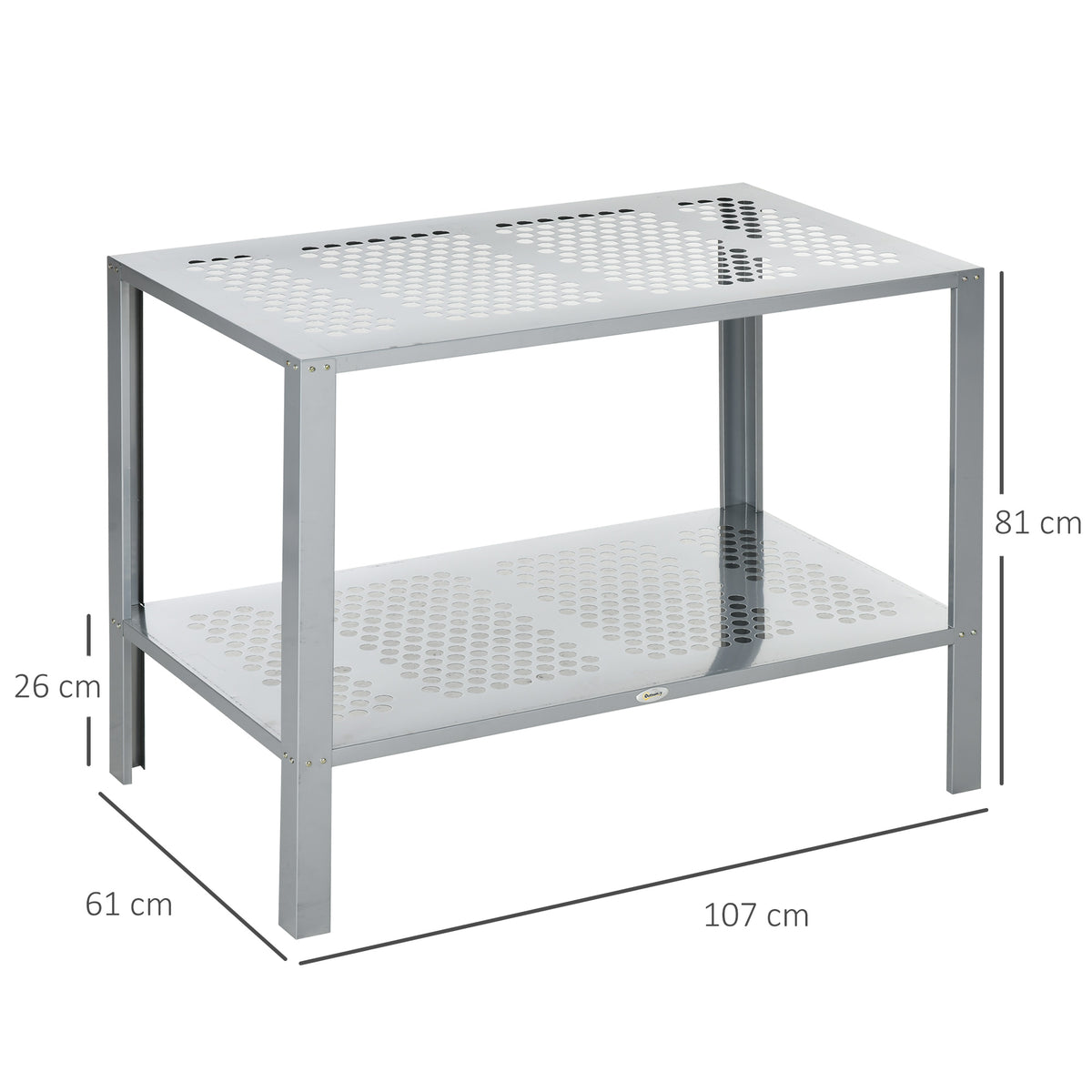 2 Tier Galvanised Steel Plant Stand with Mesh Shelves - Silver
