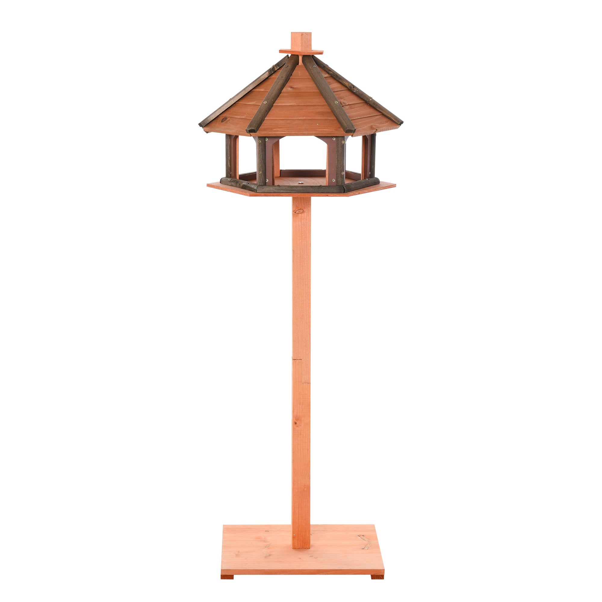 Wooden Bird Feeder Bird Table Bird House Playstand with Water-resistant Roof 130cm for Outside Use Brown