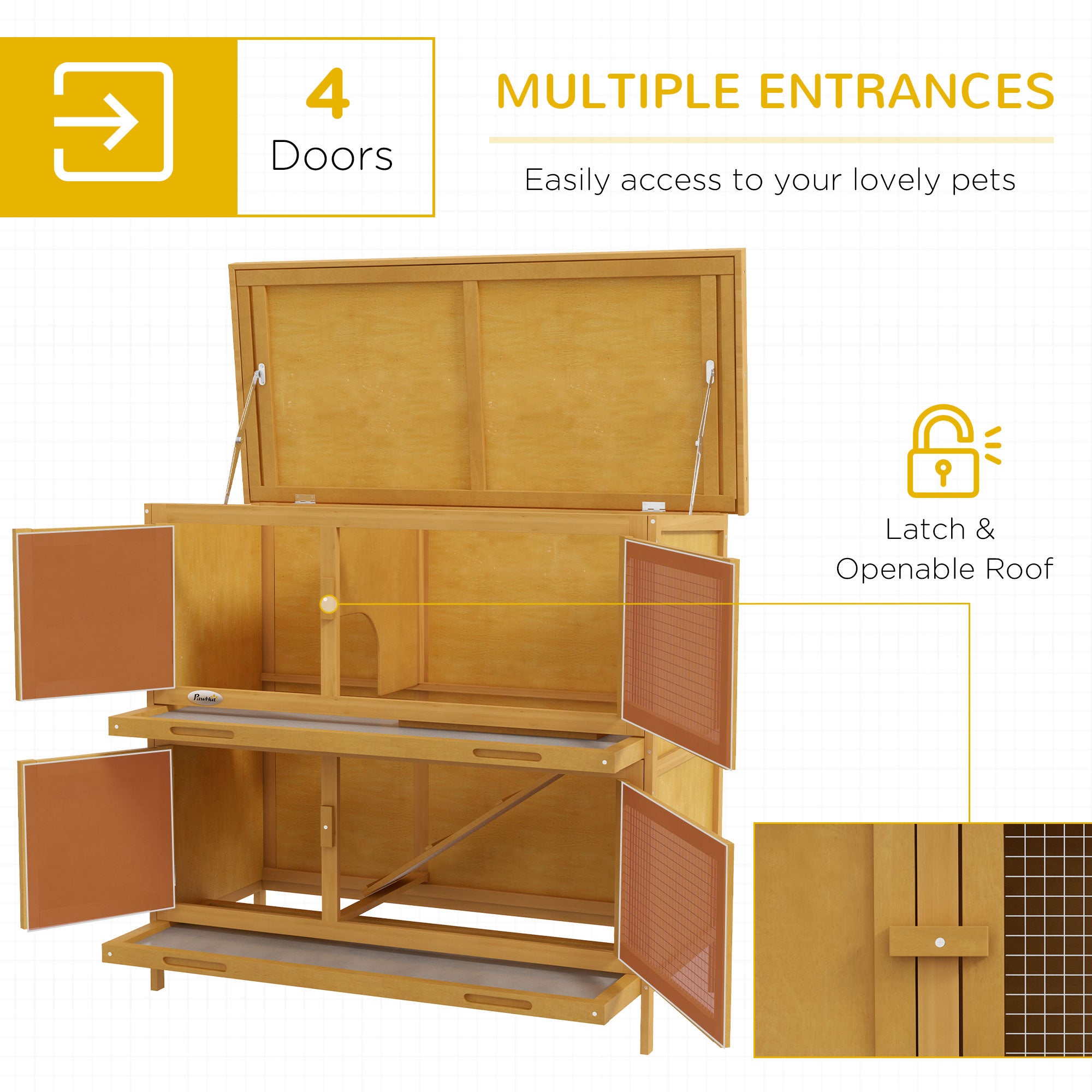 Two-Tier Rabbit Hutch, with Removable Trays, for 1-2 rabbits - Brown