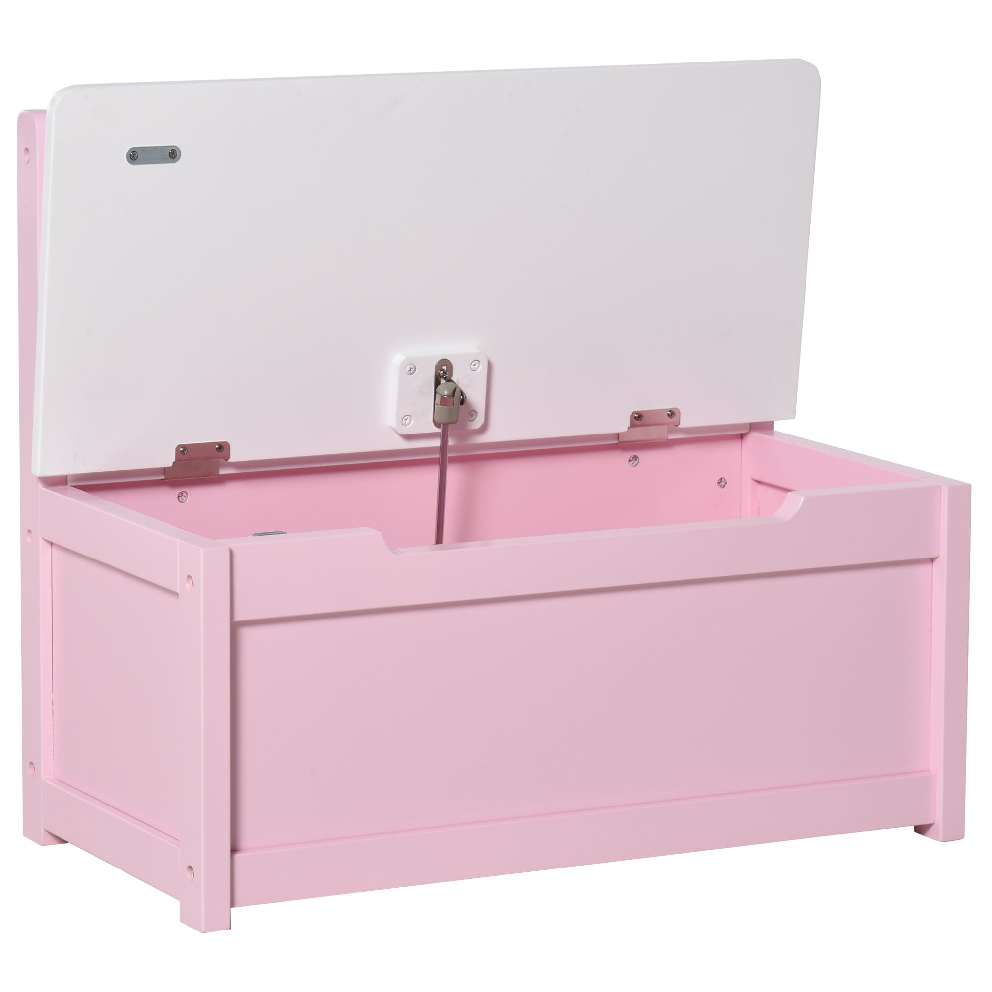 2-IN-1 Wooden Toy Box Kids Seat Bench Storage Chest Cabinet Organizer with Safety Pneumatic Rod 60 x 30 x 50cm Pink