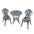 3 Piece Cast Aluminium Outdoor Bistro Set with Floral Design - Green