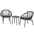 3 Piece Rattan Garden Furniture Set with Cushions and Coffee Table - Black