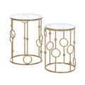 Round Nesting Coffee Tables Set of 2 with Tempered Glass Tops - Gold