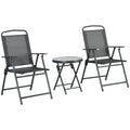 3-Piece Outdoor Garden Bistro Set with Foldable Armchairs & Glass Top Table - Dark Grey