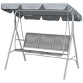 3-Seater Metal Garden Swing Chair with Canopy Lounger - Light Grey