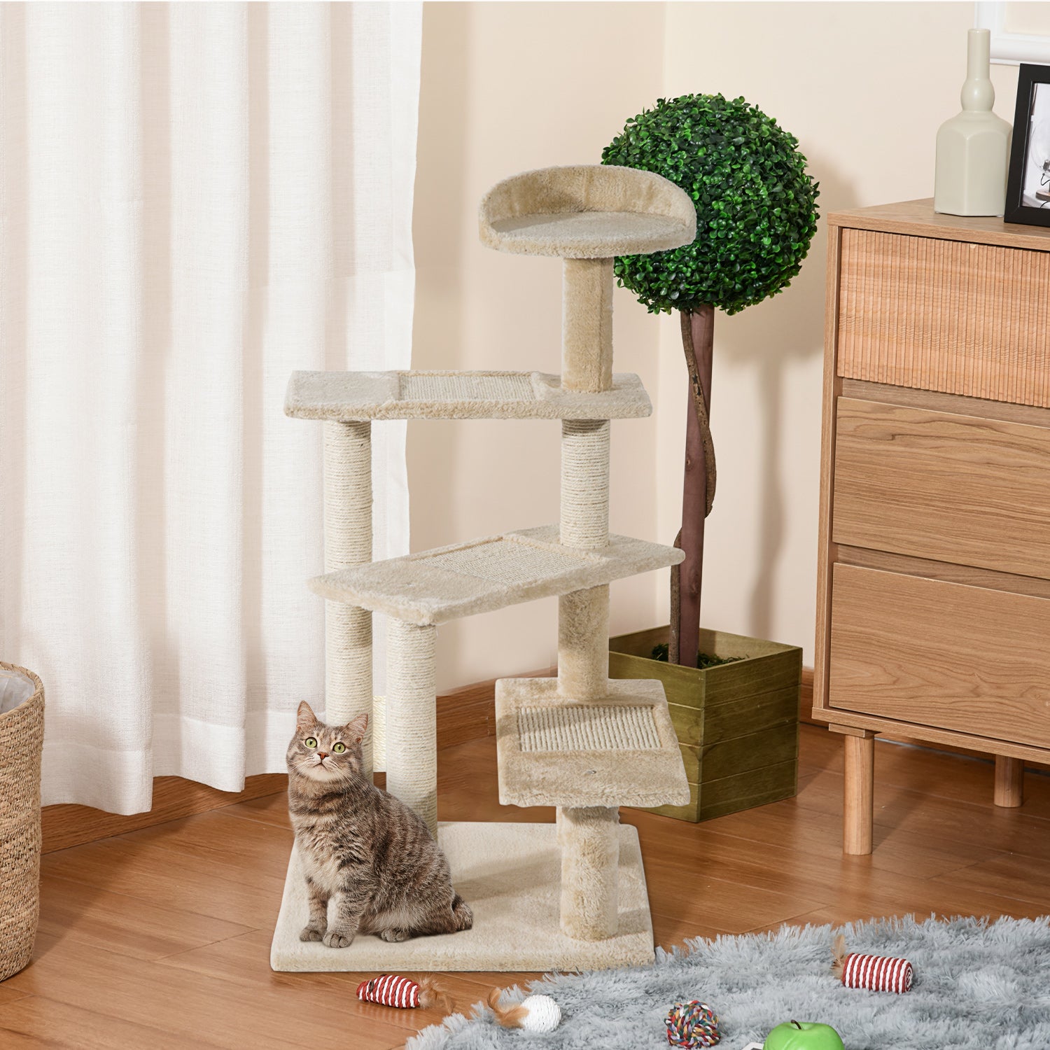 Cat Tree Kitten Scratch Scratching Scratcher Sisal Post Climbing Tower Activity Centre Beige