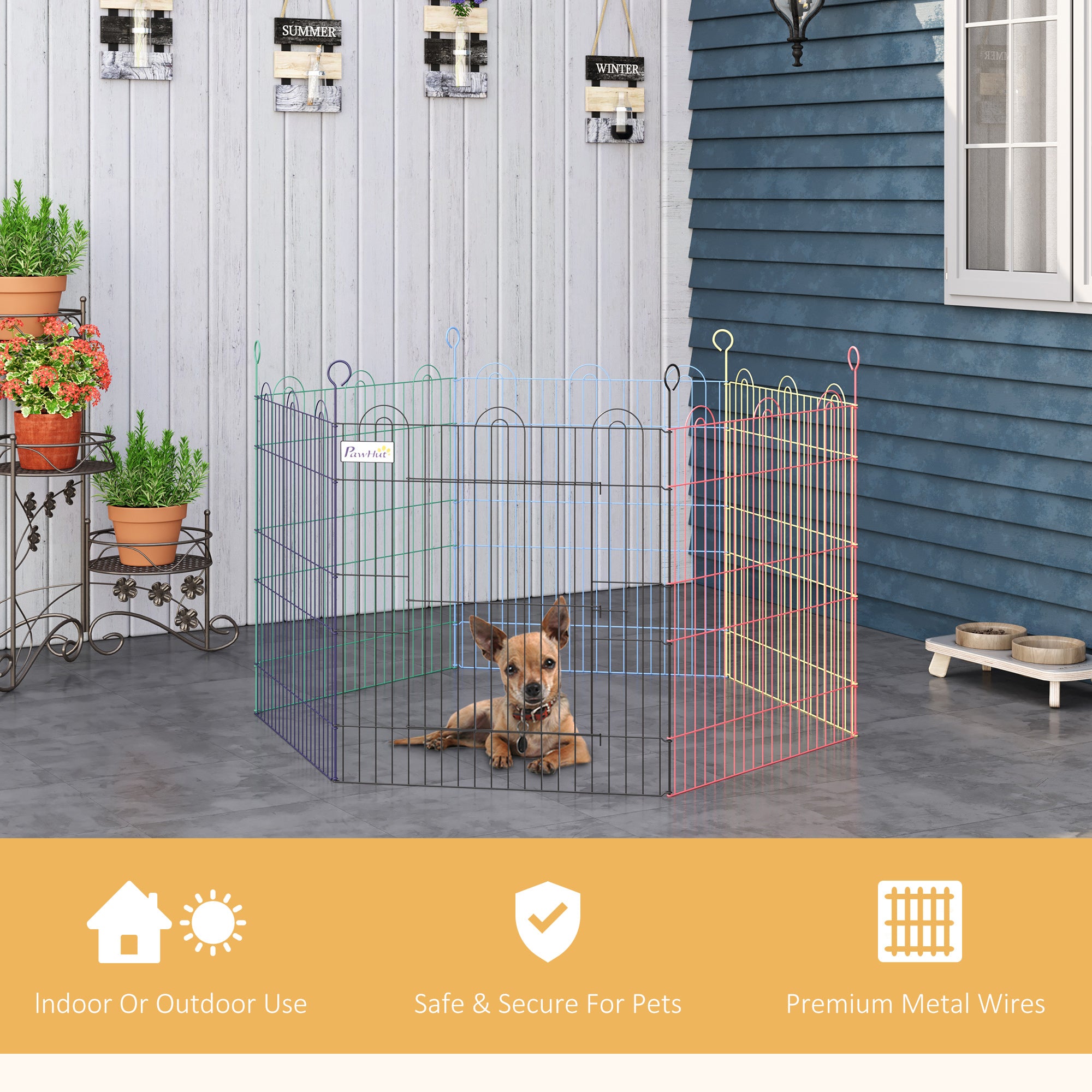 Pet Playpen Hexagon Dog Puppy Pen Crate Kennel Exercise Fence w/ Door Metal Indoor & Outdoor