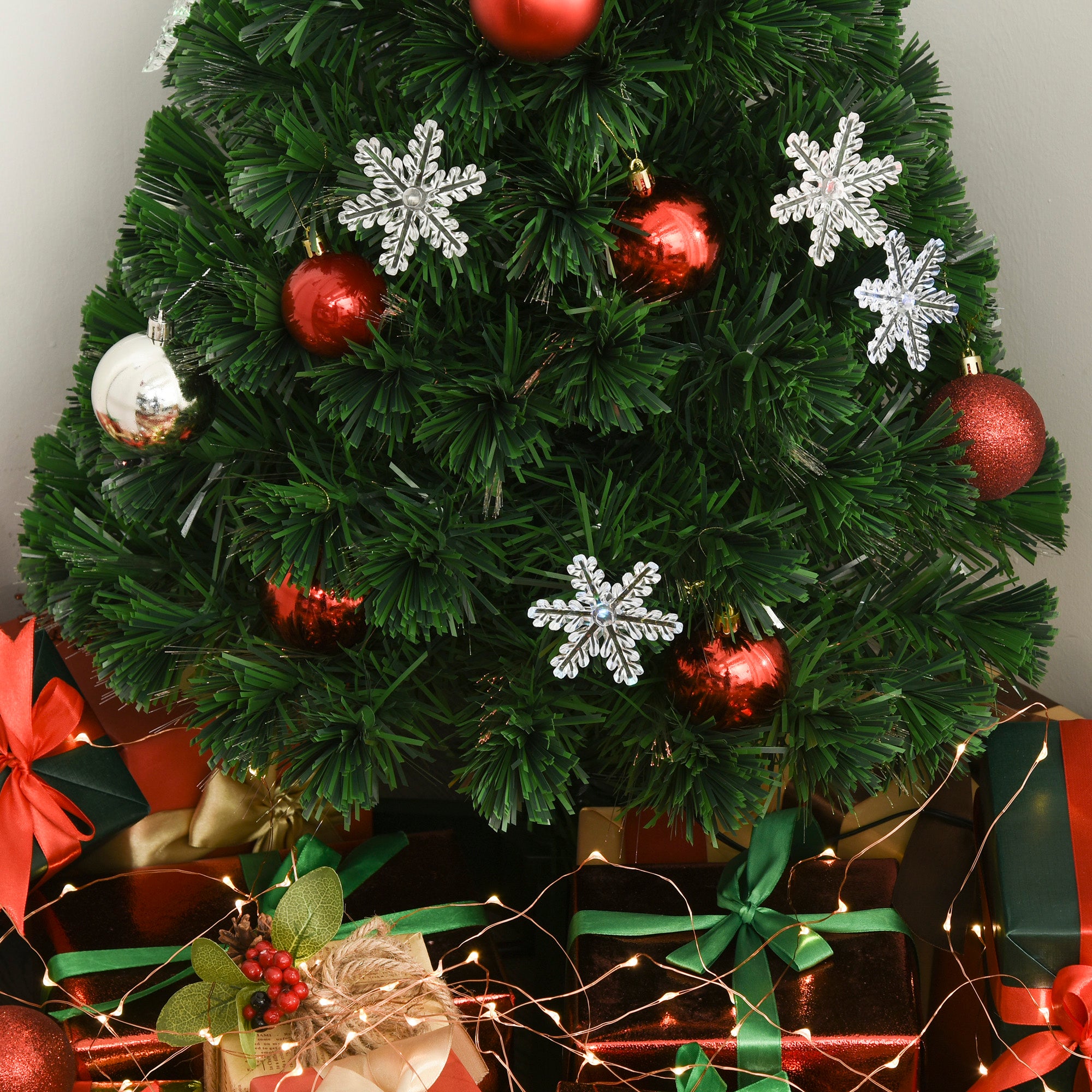 3ft Fibre Optic Christmas Tree 90cm W/ Showflakes, Green