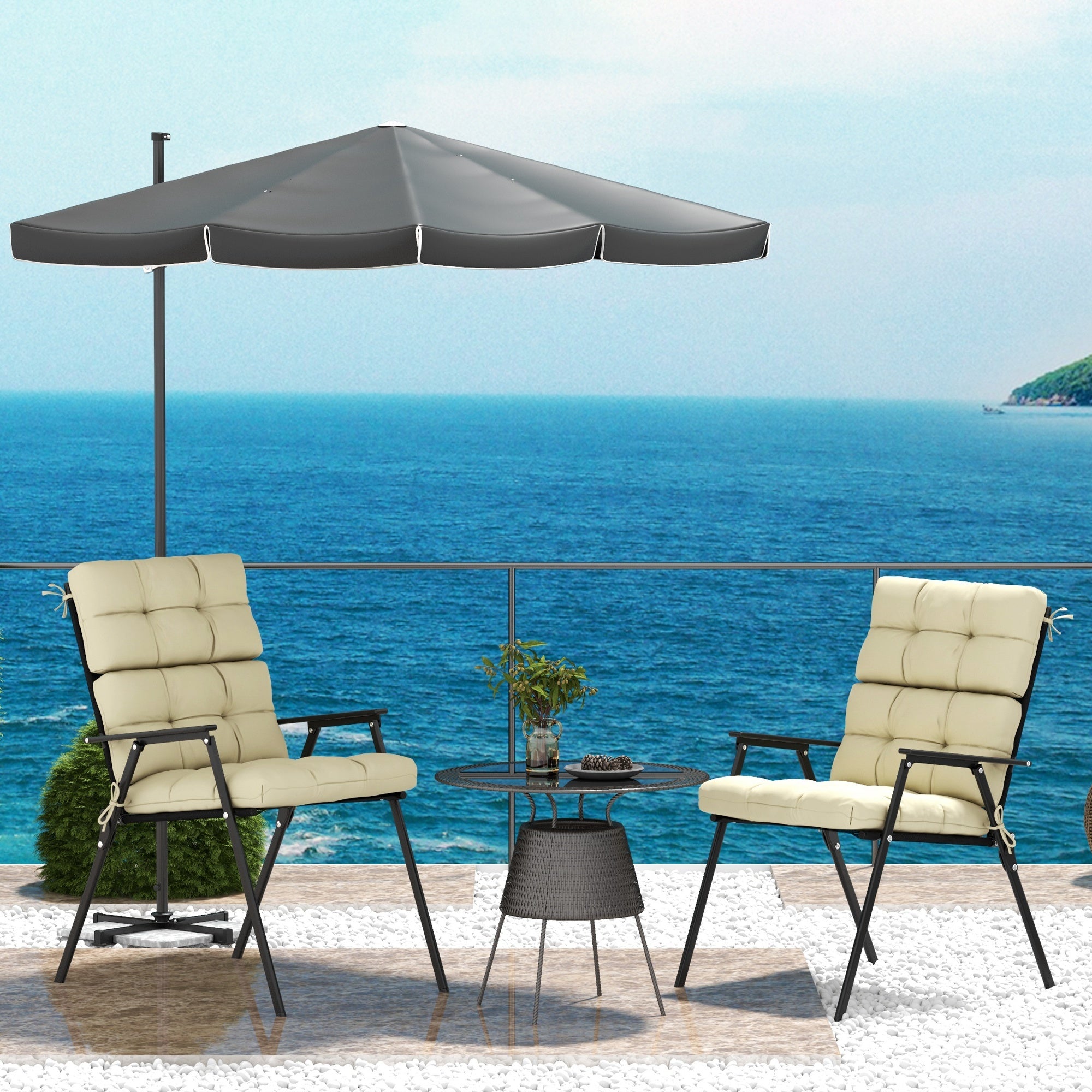 2-Piece Garden Patio Chair Seat and Backrest Cushion Set with Ties - Beige