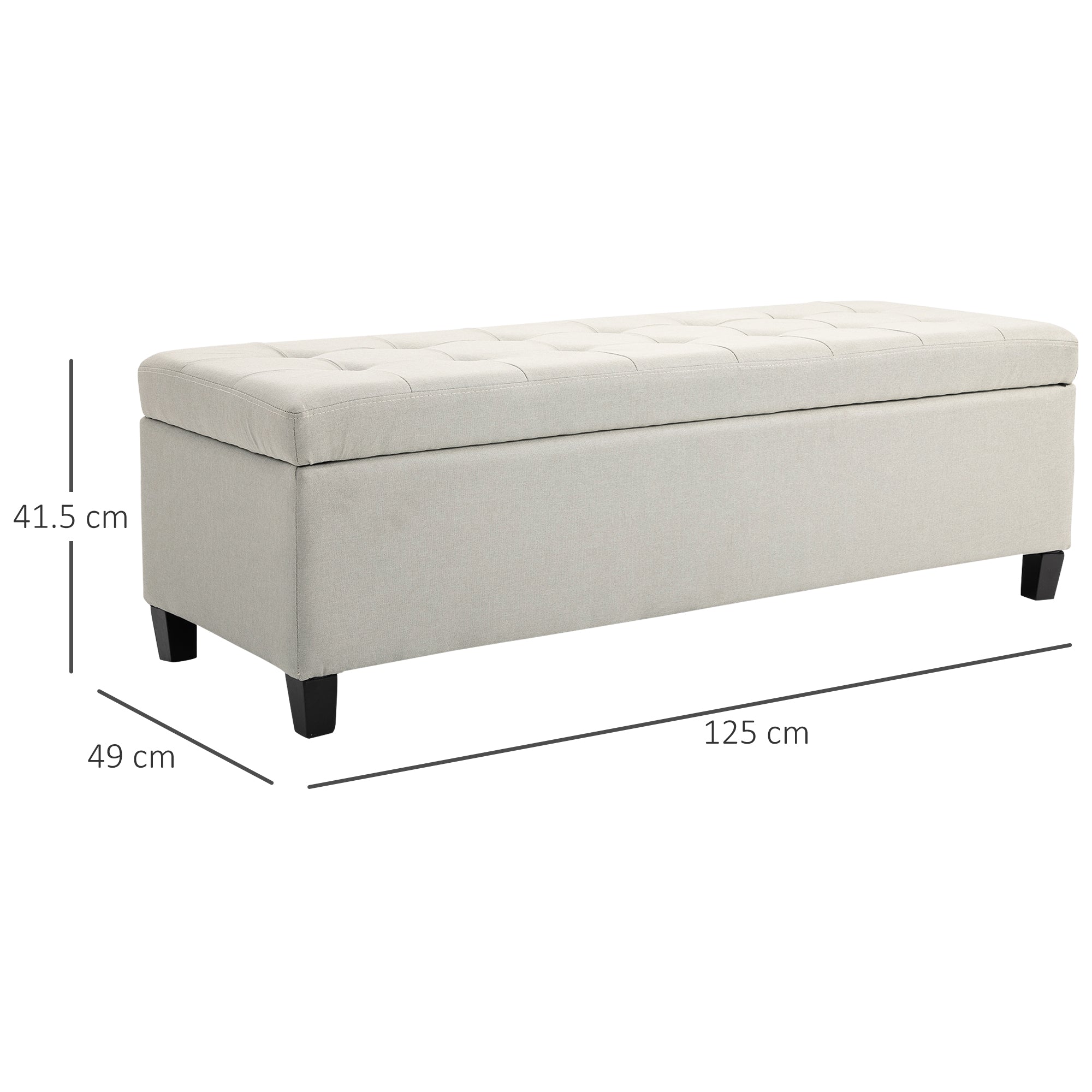 Linen Storage Ottoman, End of Bed Bench, Padded Footrest Seat with Tufting Design, Hinged Lid and Wood Frame 125L x 49W x 41.5H cm Beige