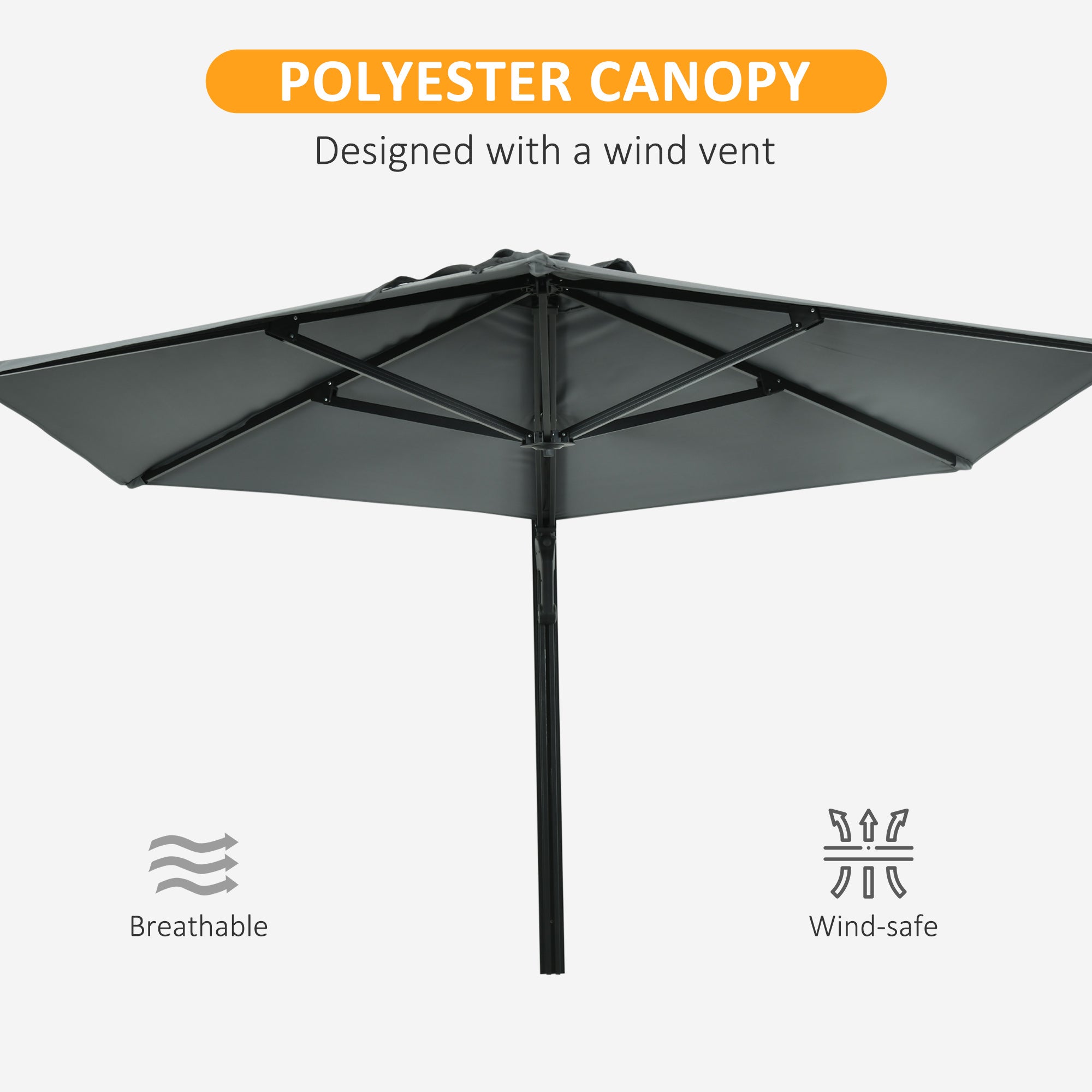 Wall Mounted Outdoor Parasol with 180 Degree Rotatable Canopy Grey