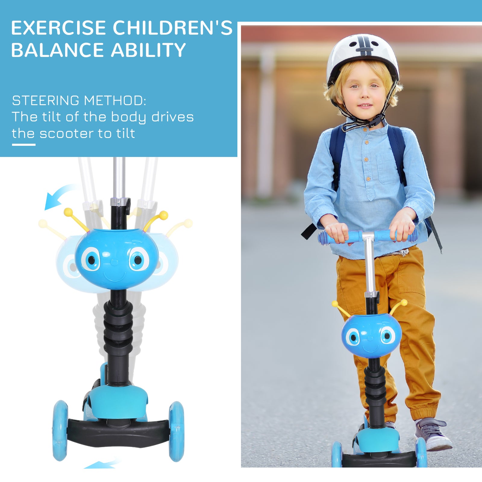 5-in-1 Kids Toddler 3 Wheels Mini Kick Scooter Push Walker with Removable Seat & Back Rest for Girls and Boys Blue