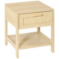 Nightstand with Rattan Drawer and Storage Shelf Bedside Table - Natural Wood Effect