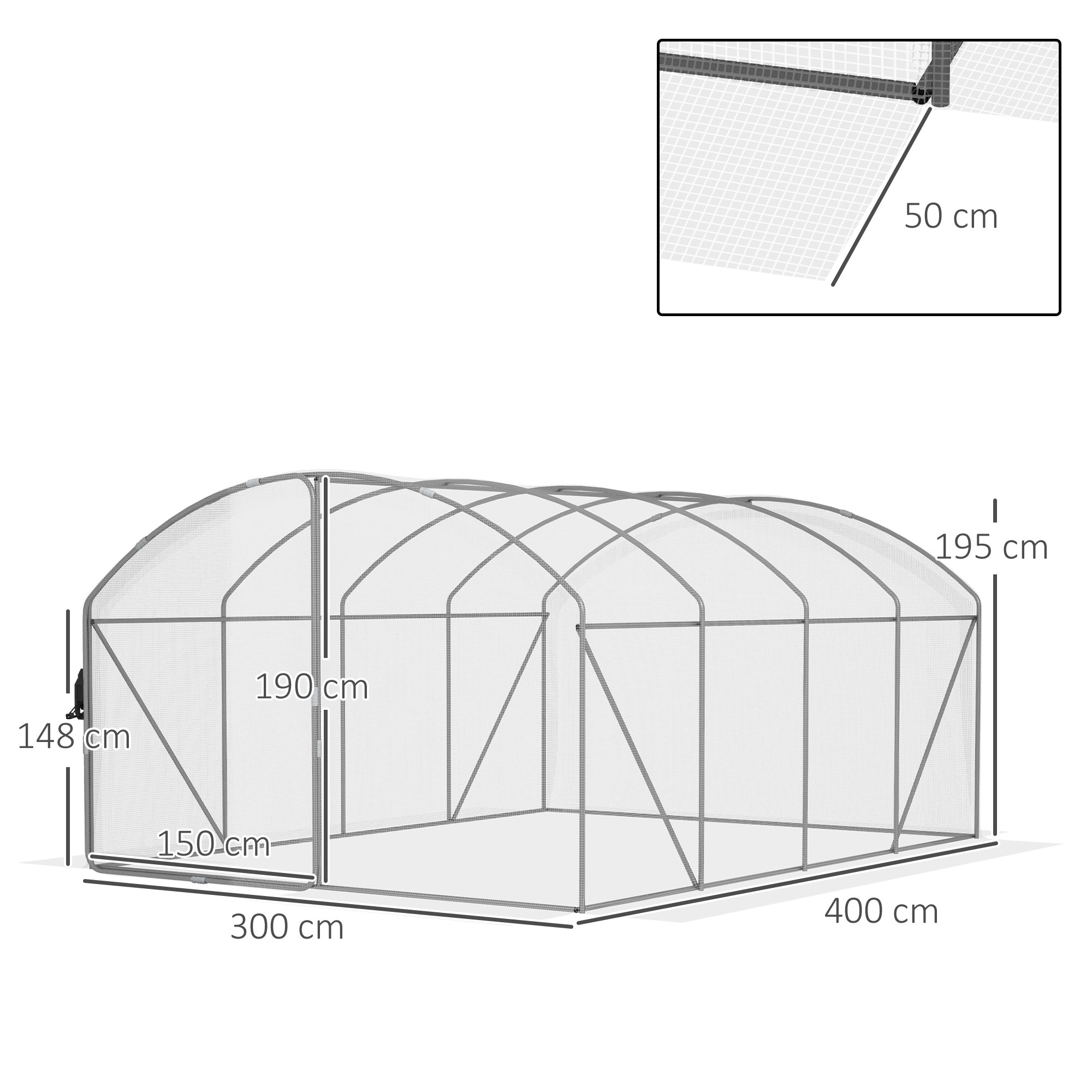 Polytunnel Greenhouse Walk-in Grow House with UV-resistant PE Cover, Door, Galvanised Steel Frame, 4 x 3 x 2m, White