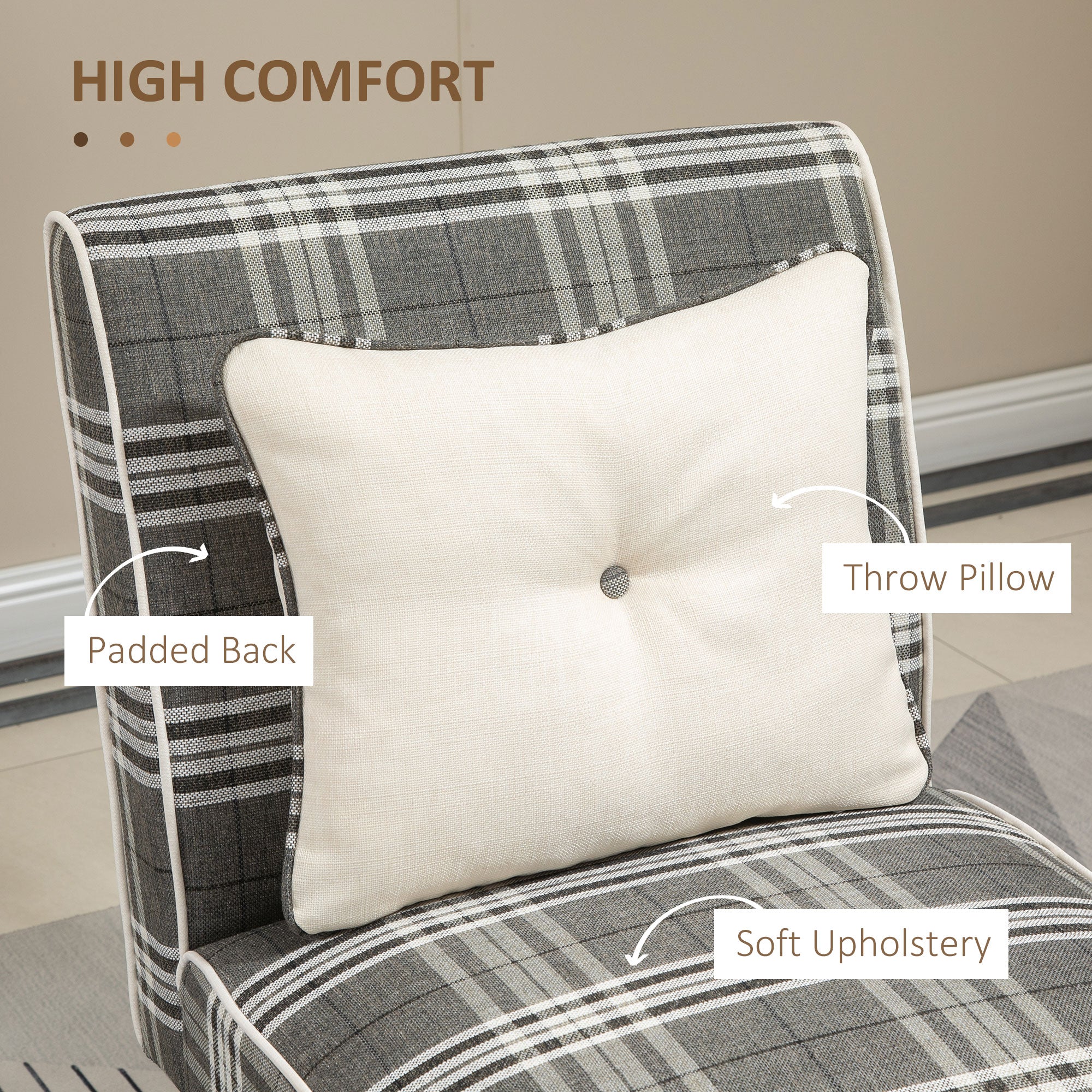 Modern Dining Chair, Linen-Touch Fabric Comfy Chair, Upholstered Armless Kitchen Chair with Rubber Wood Legs, for Living Room Bedroom, Grey