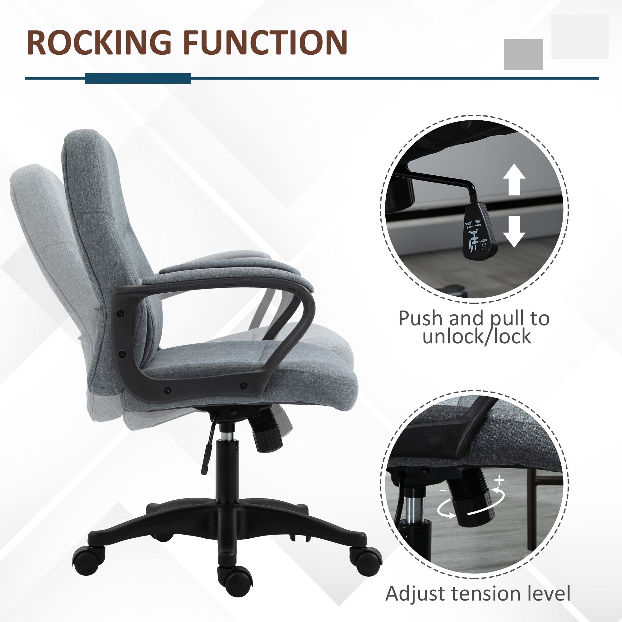 Office Chair with Massager Lumbar High Back Ergonomic Support Office 360° Swivel Chairs Adjustable Height Backrest Grey