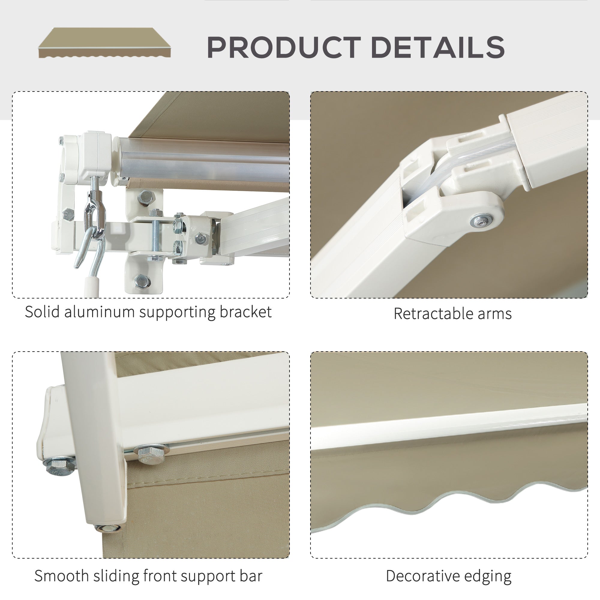 2.5x2 m Manual Retractable Awning-Beige Canopy/White Frame