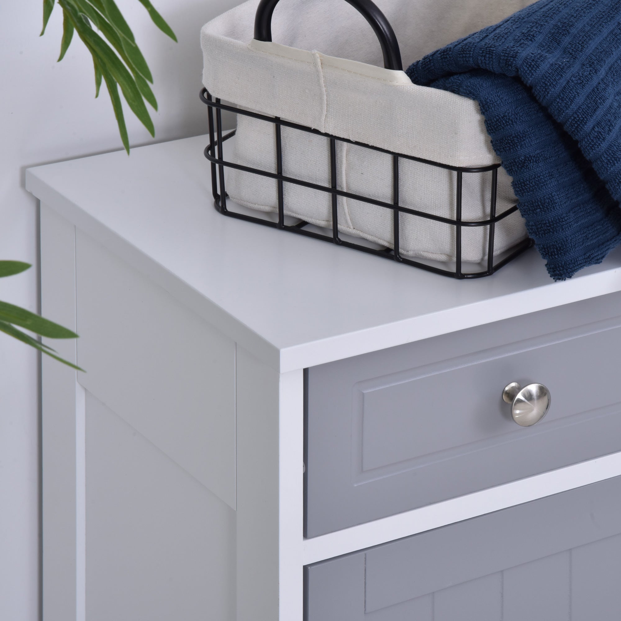 Bathroom Storage Cabinet Free-Standing Bathroom Cabinet Unit w/ 2 Drawers Cupboard Adjustable Shelf Metal Handles 75x60cm - Grey and White