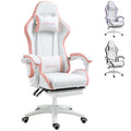 Racing Gaming Chair with Reclining Footrest and 360° Swivel, Removable Headrest - White and Pink