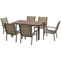 7-Piece Garden Dining Set with Wood-Plastic Composite Table and 6 Stackable Armchairs - Khaki