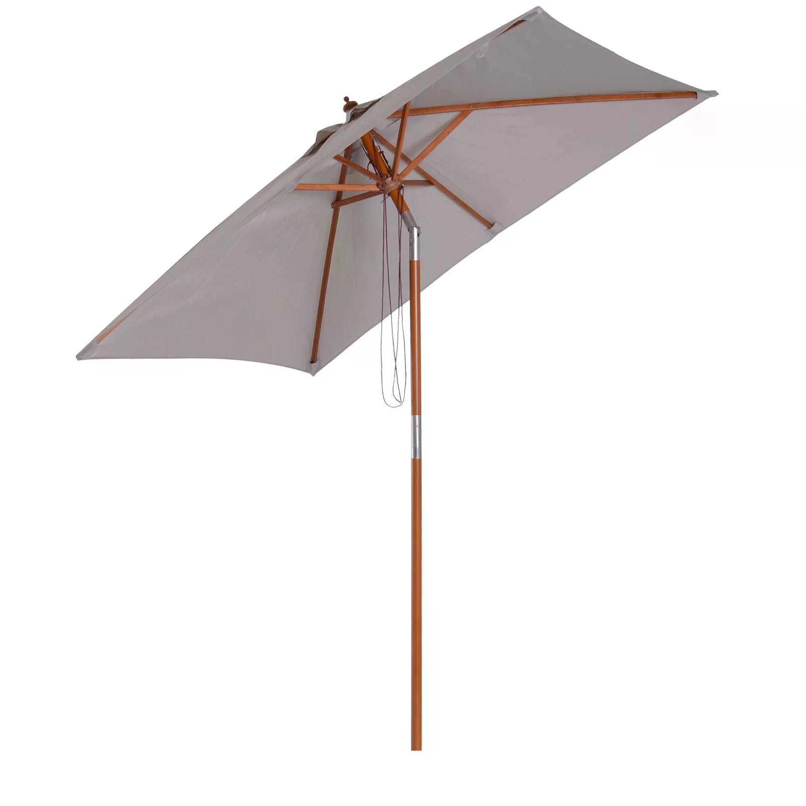 2m x 1.5m Patio Garden Parasol Sun Umbrella Sunshade Canopy Outdoor Backyard Furniture Fir Wooden Pole 6 Ribs Tilt Mechanism - Grey