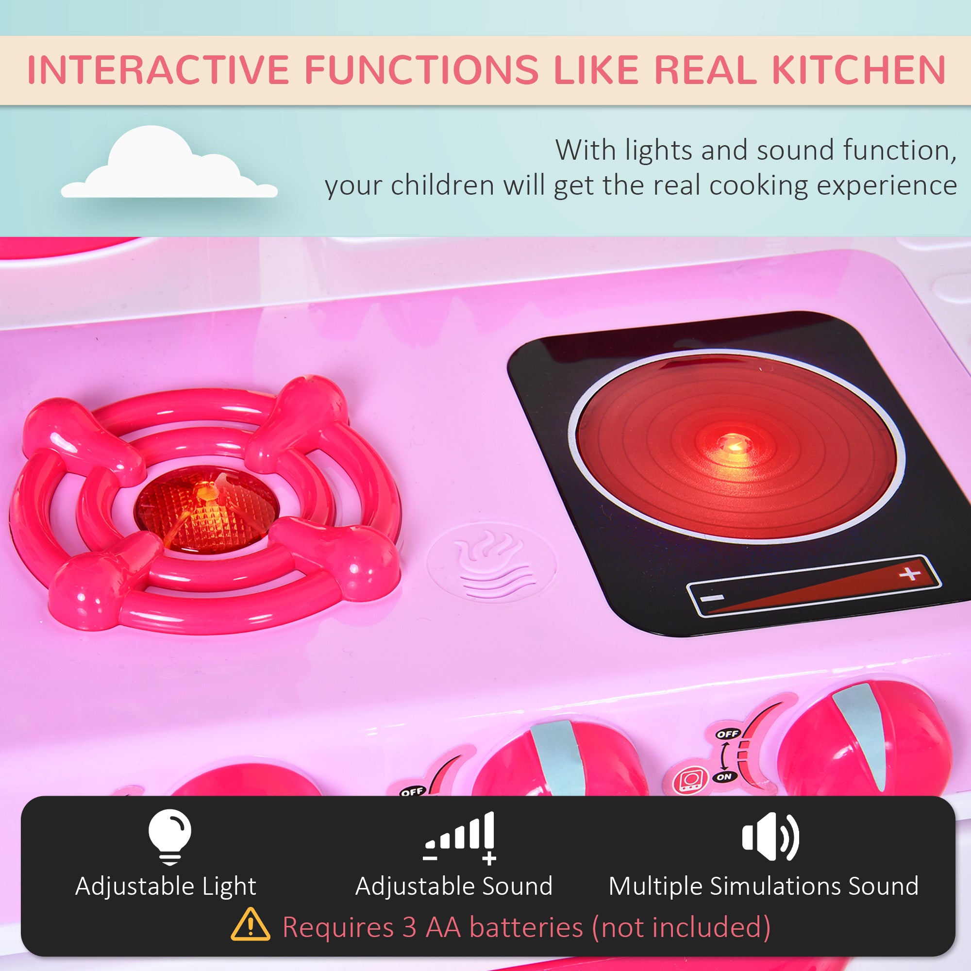 38-Piece Children's Kitchen Play Set w/ Realistic Sounds Lights Food Utensils Pots Pans Appliances