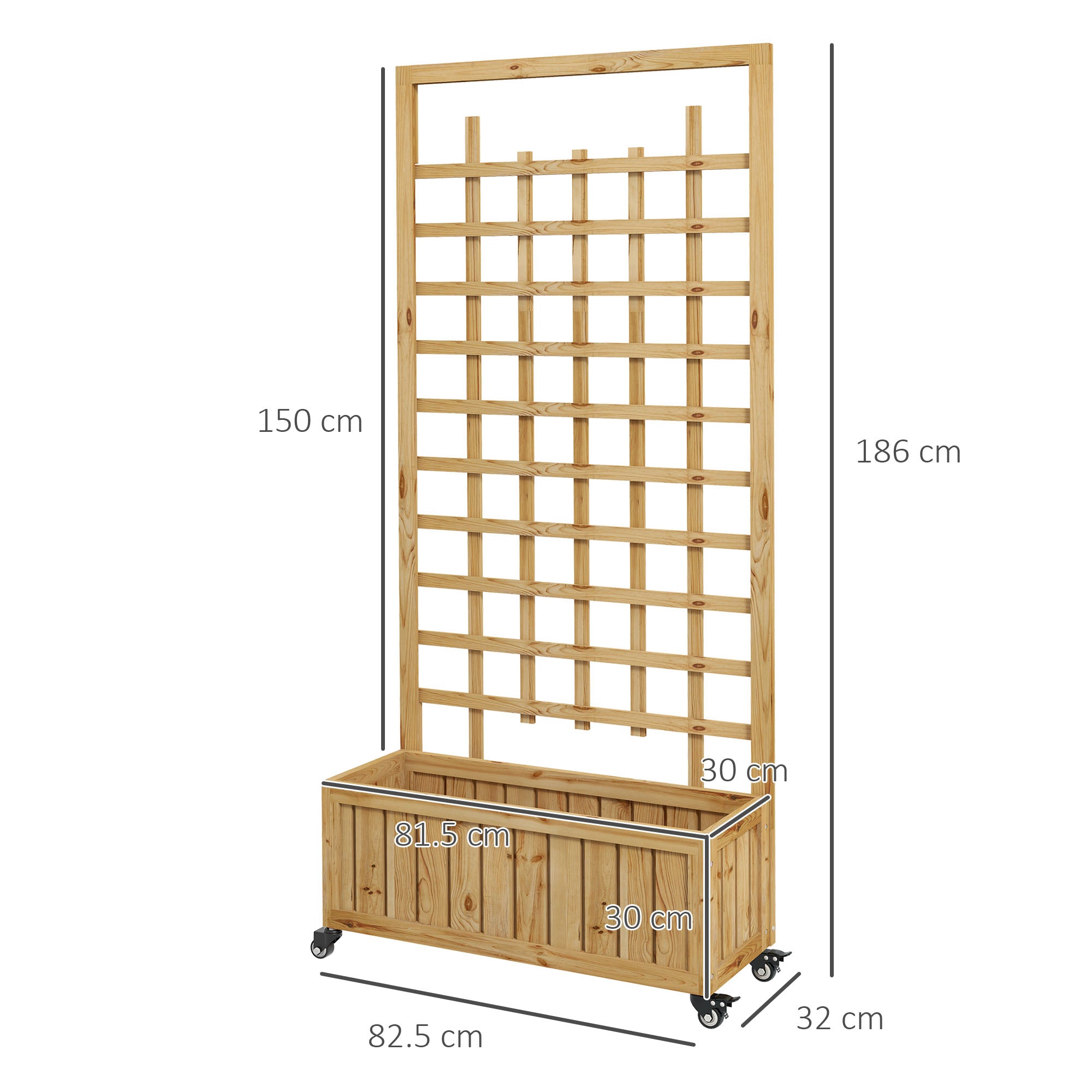 Wooden Trellis Planter, Raised Garden Bed with Wheels and Bed Liner, to Climb and Grow Vegetables, Herbs and Flowers