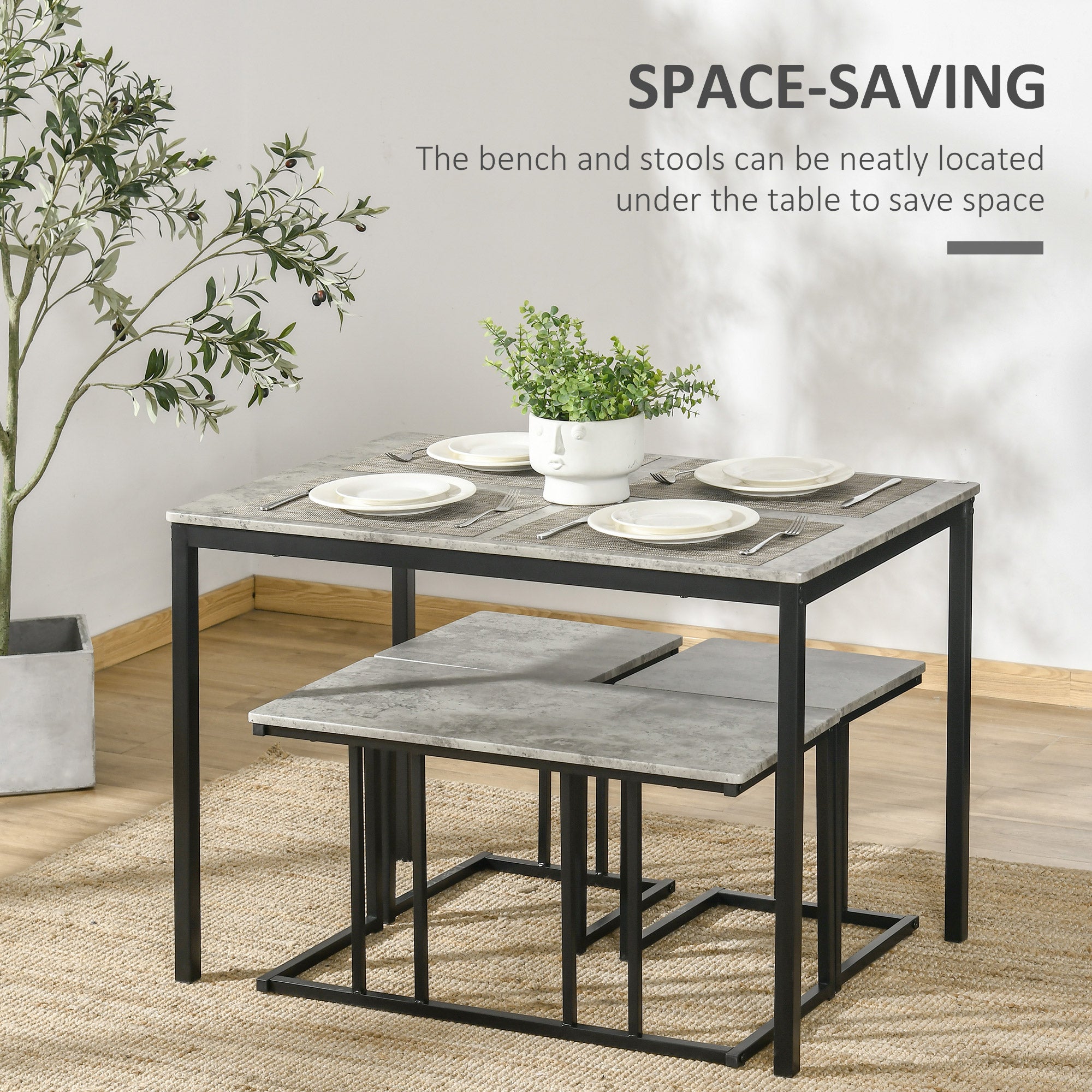 Dining Table and Chairs Set for People, Concrete Effect Kitchen Tabl