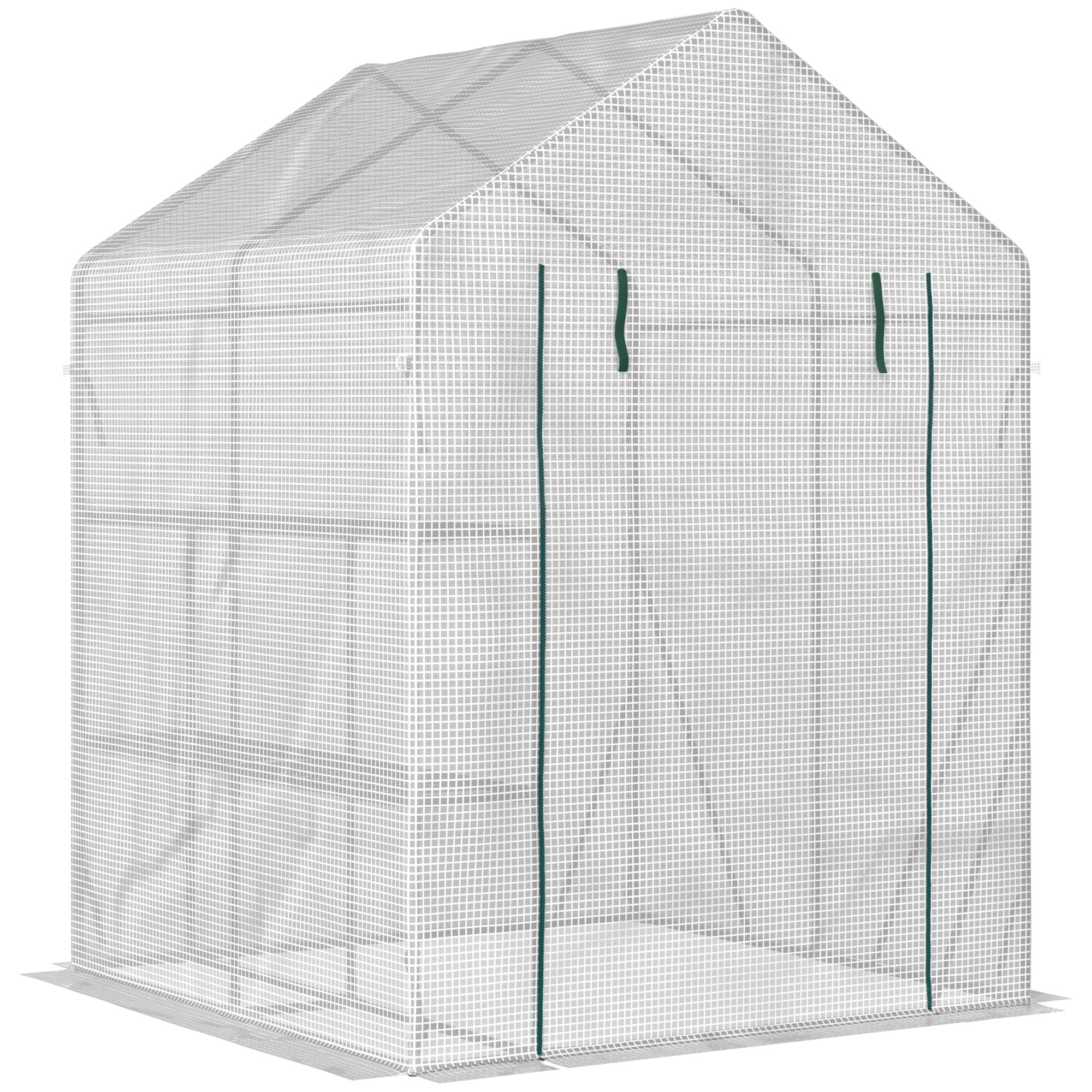 Walk-In Greenhouse Portable Gardening Plant Grow House with 2 Tier Shelf, Roll-Up Zippered Door and PE Cover, 143 x 143 x 195 cm