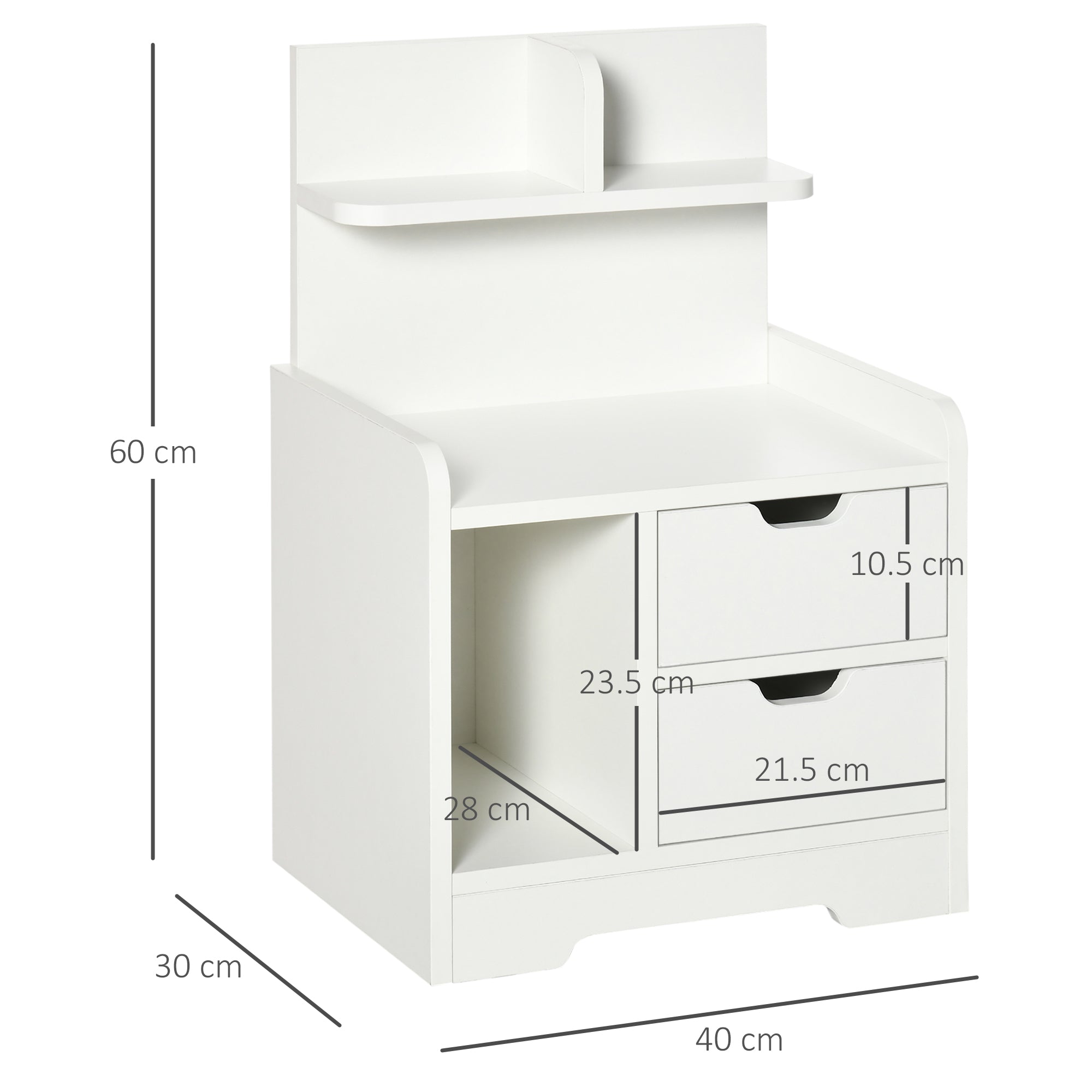 Bedside Table with 2 Drawers and Storage Shelves for Living Room Bedroom Accent Table Small Cabinet, White