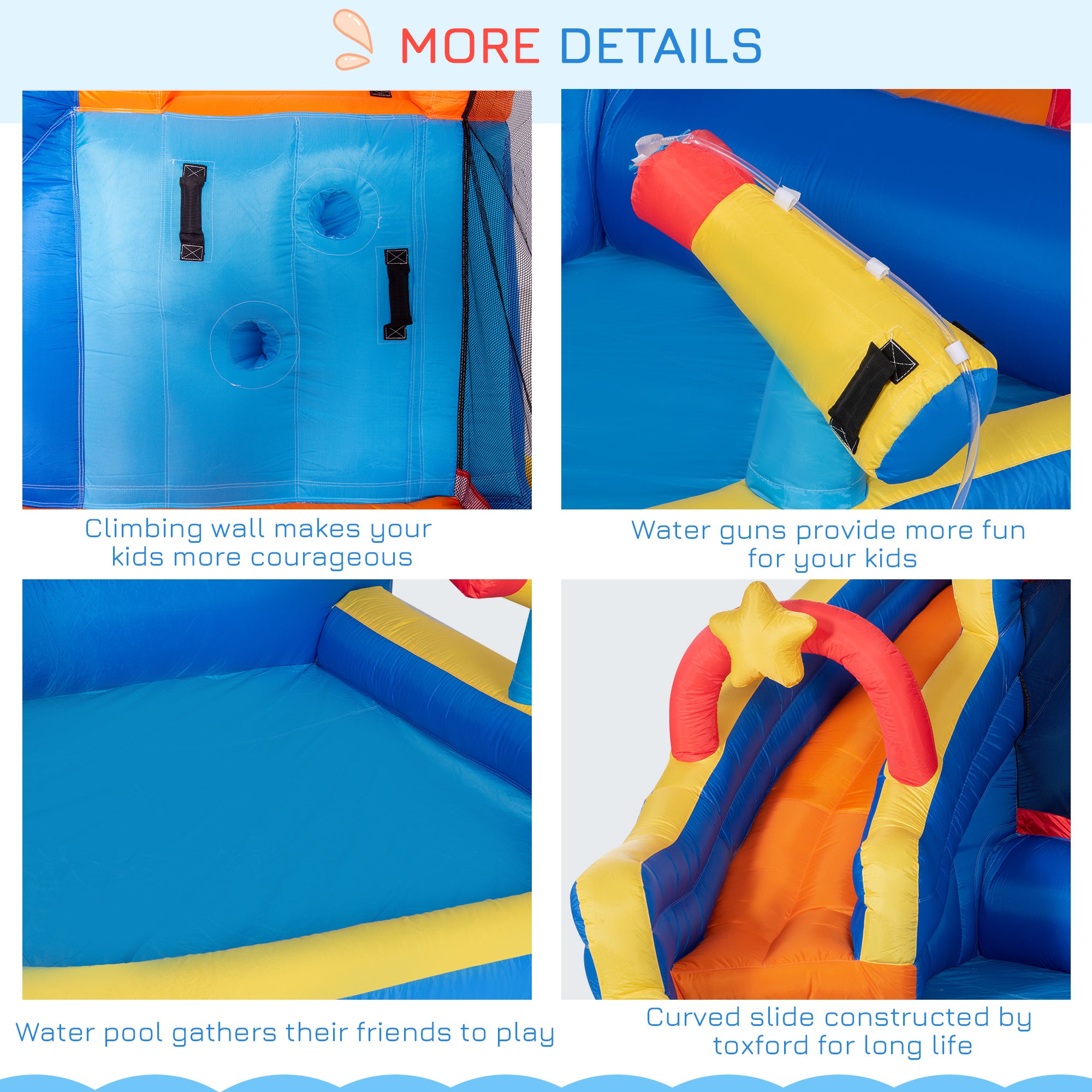 5 in 1 Kids Bounce Castle Large Water Space Style Inflatable House Slide Trampoline Pool Water Gun Climbing Wall for Kids Age 3-8