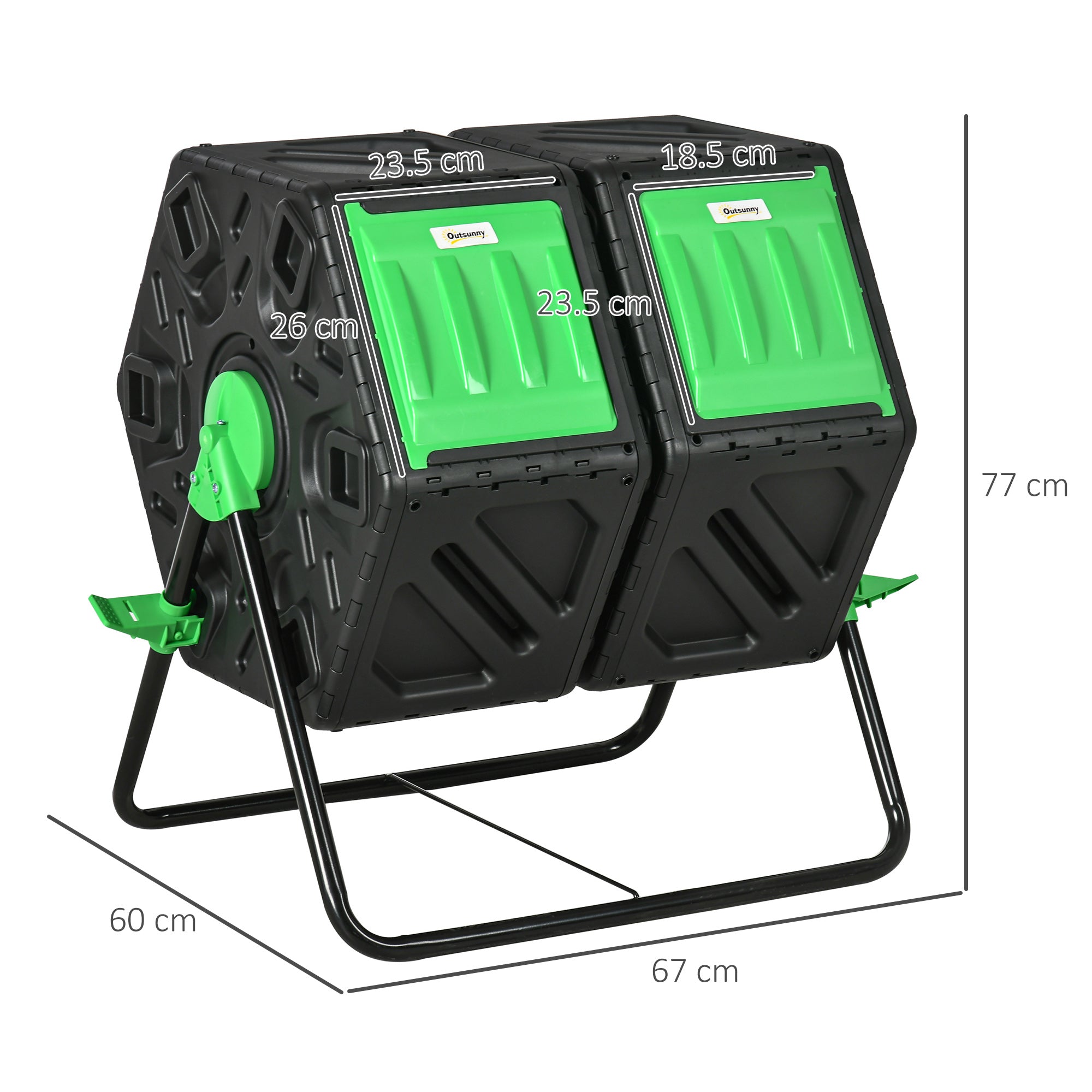 Dual Chamber Garden Compost Bin, 130L Rotating Composter, Compost Maker with Ventilation Openings and Steel Legs