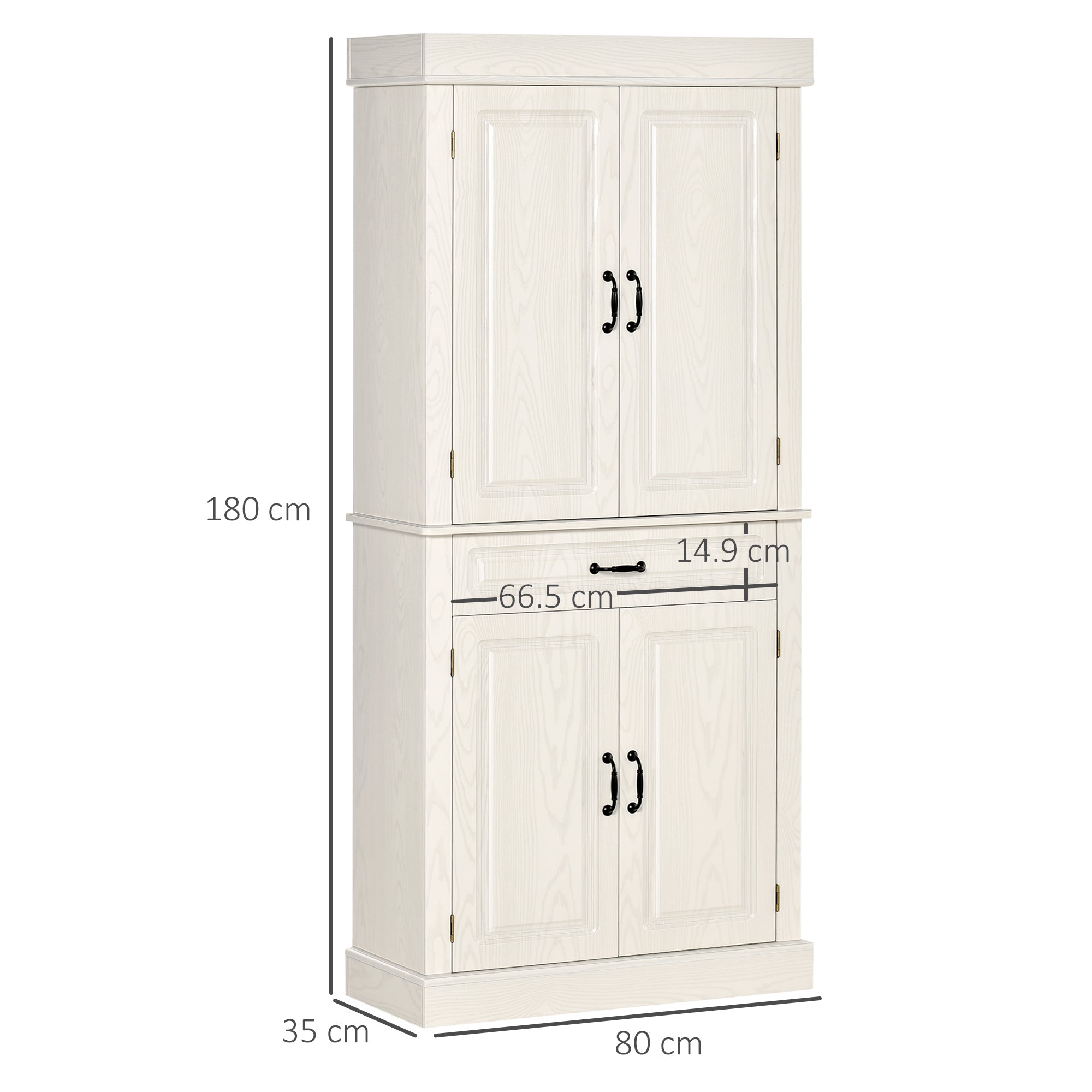 Kitchen Cupboard with 4 Doors, Freestanding Storage Cabinet with Wide Drawer and Shelves for Living Room, 180cm, White Wood Grain